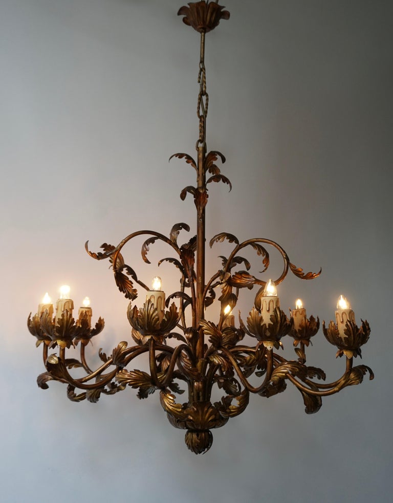 Large Brass Chandelier with Leaves at 1stDibs