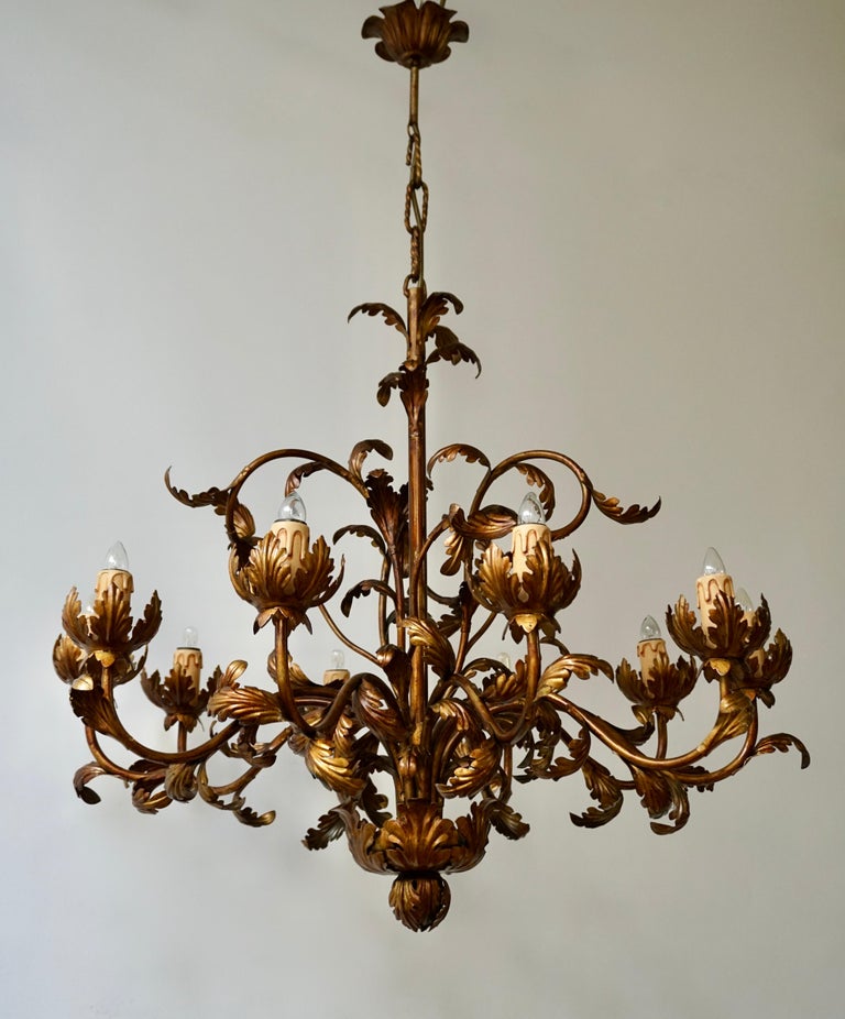 Large Brass Chandelier with Leaves at 1stDibs
