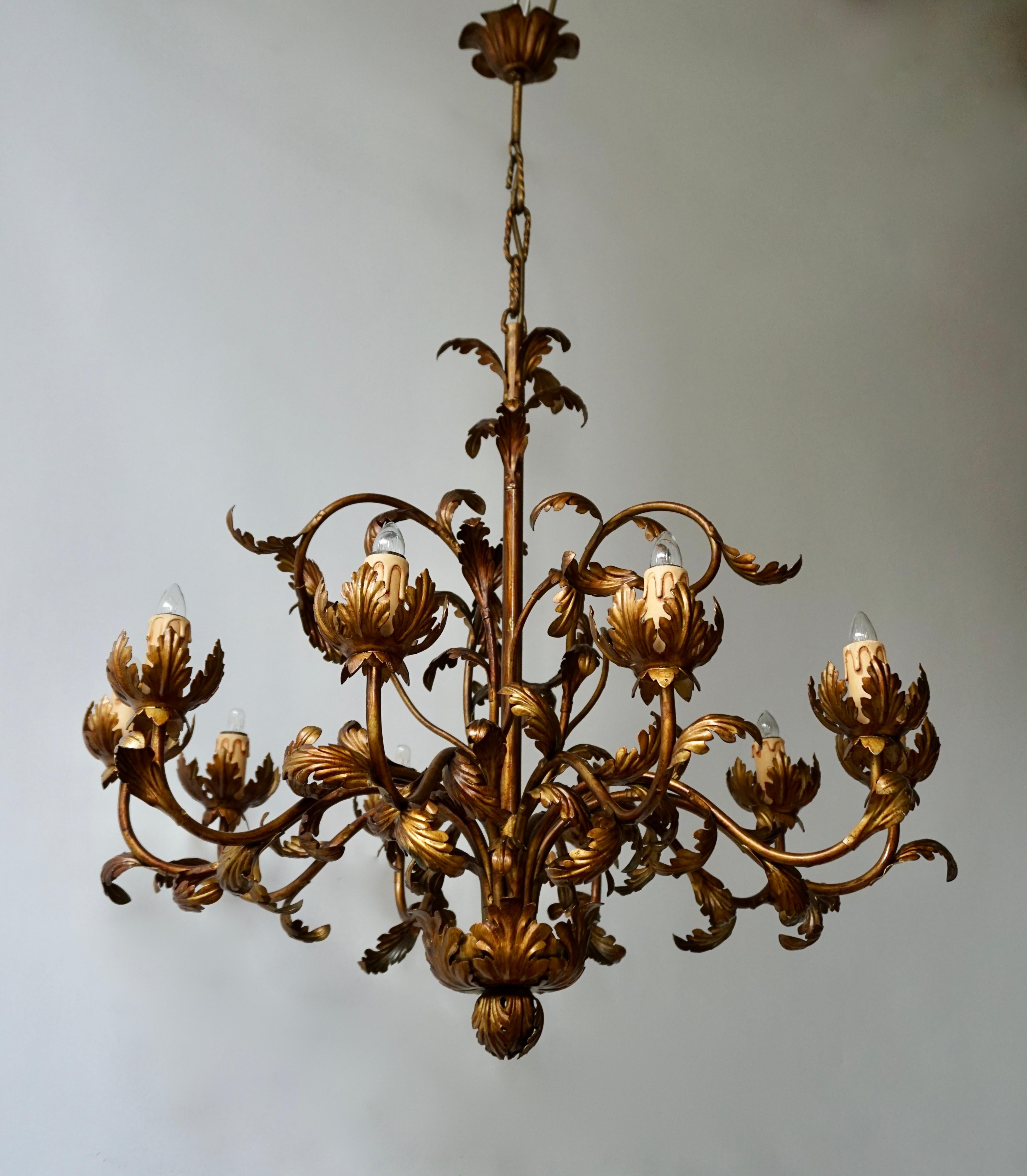 Large Brass Chandelier with Leaves 1