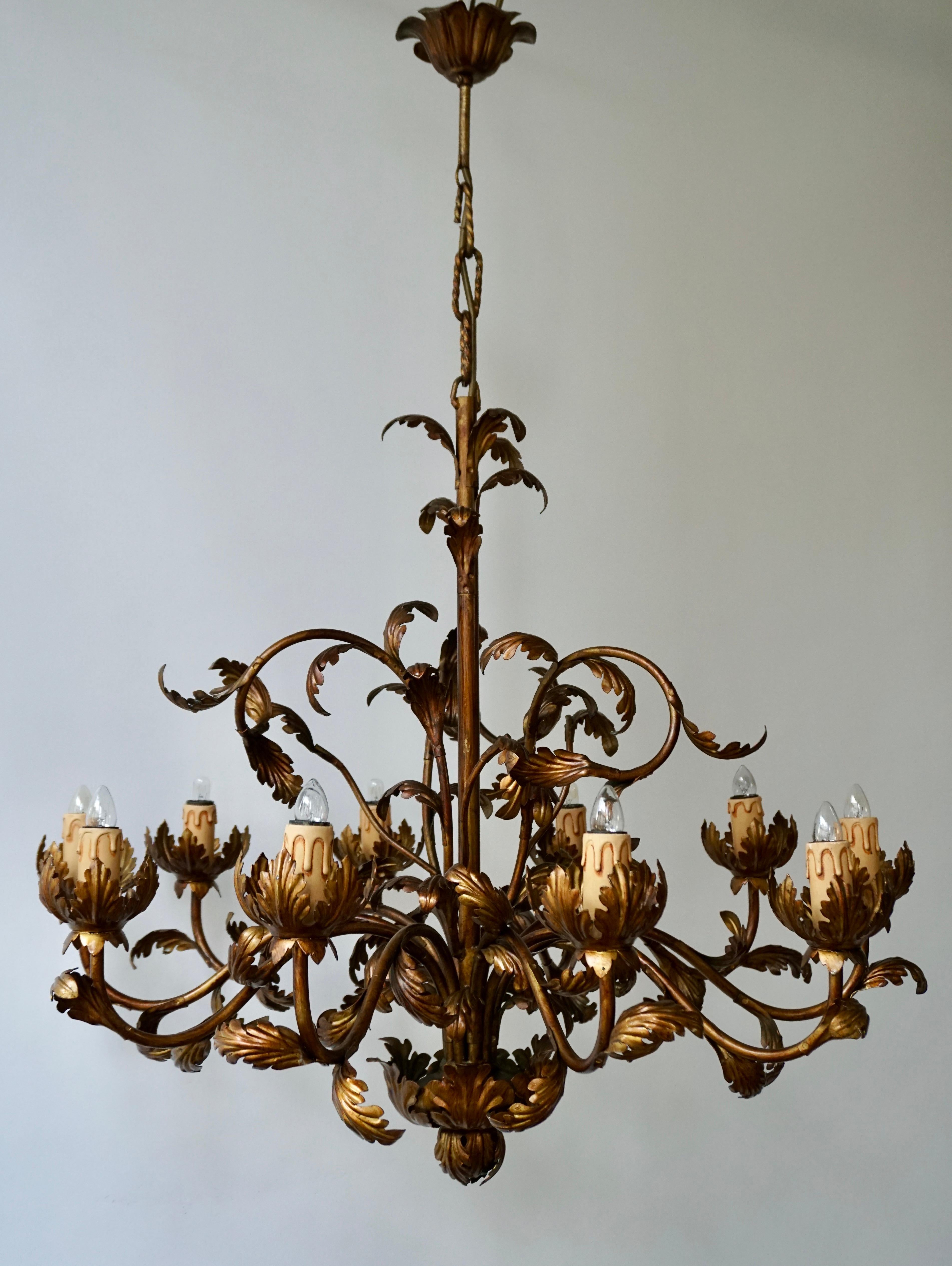 Large Brass Chandelier with Leaves 2