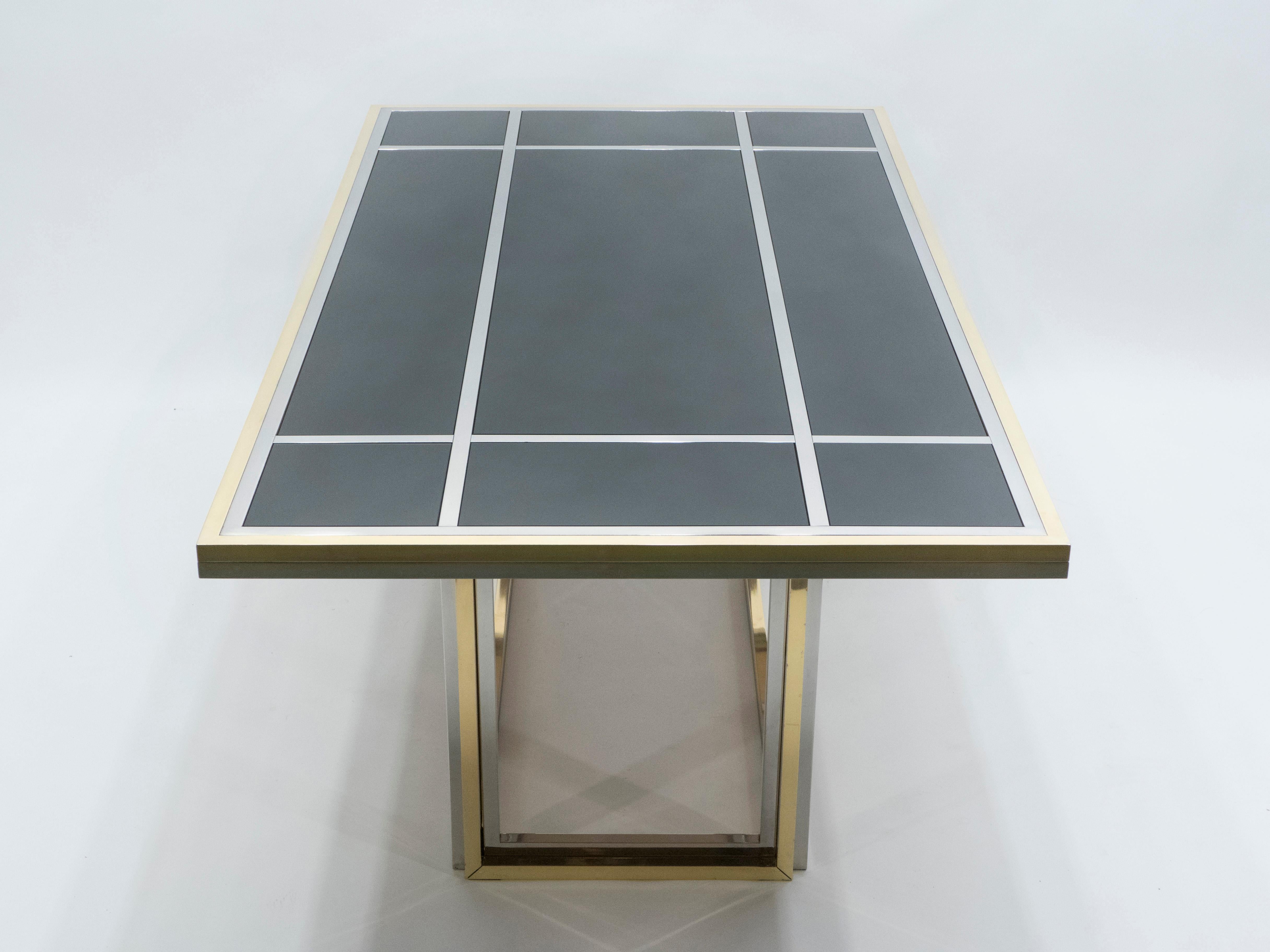 Mid-Century Modern Large Brass Chrome Black Glass Dining Table Romeo Rega, 1970s For Sale