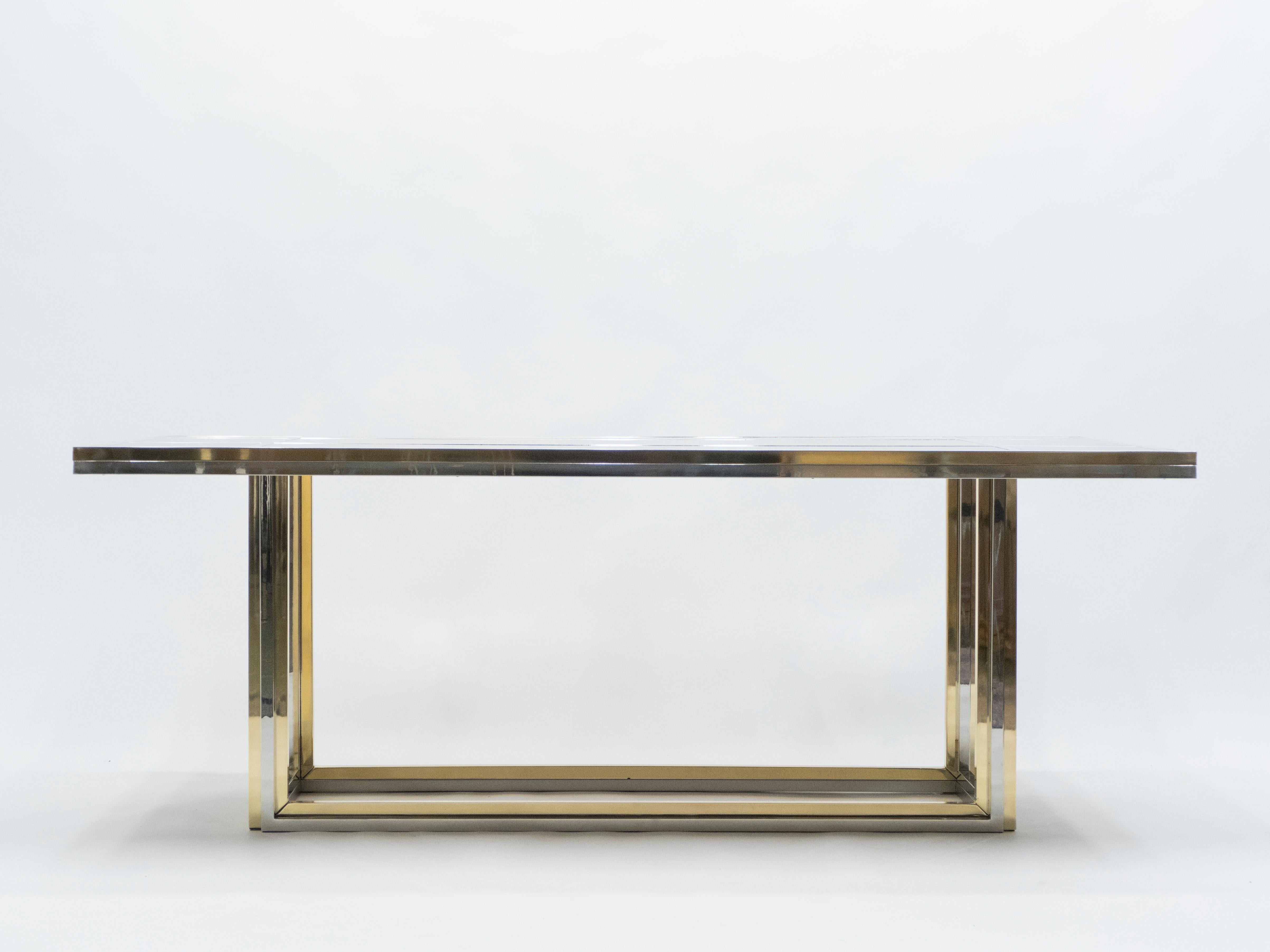 Large Brass Chrome Black Glass Dining Table Romeo Rega, 1970s In Good Condition For Sale In Paris, IDF