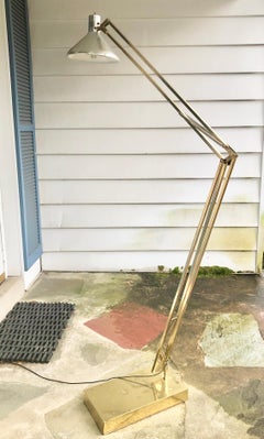 Large Brass Classic Anglepoise Adjustable  Floor Lamp Aluminum Shade