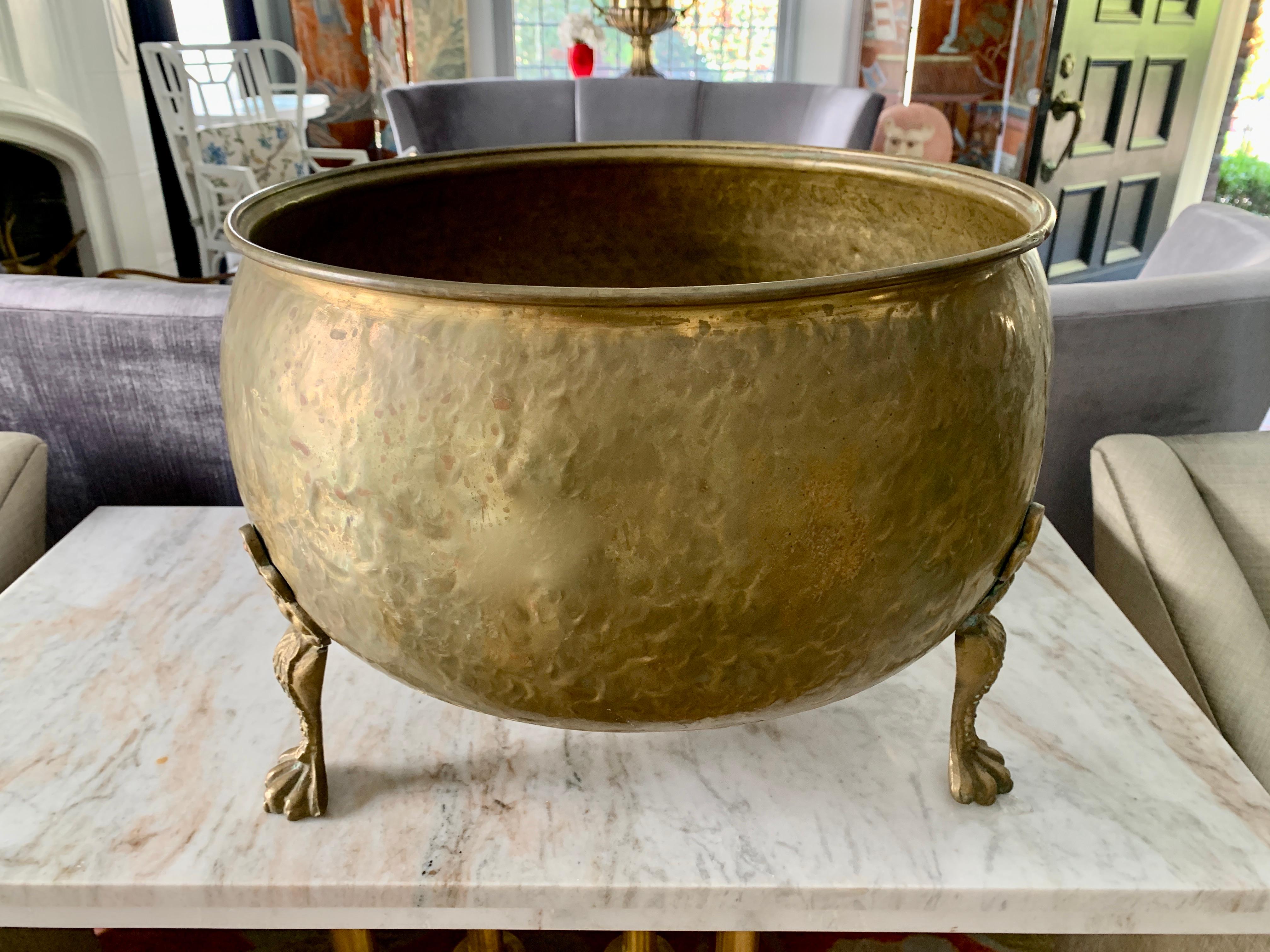 Large Brass Coal Wood Bin with Paw Feet from Holland 2