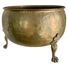 Large Brass Coal Wood Bin with Paw Feet from Holland