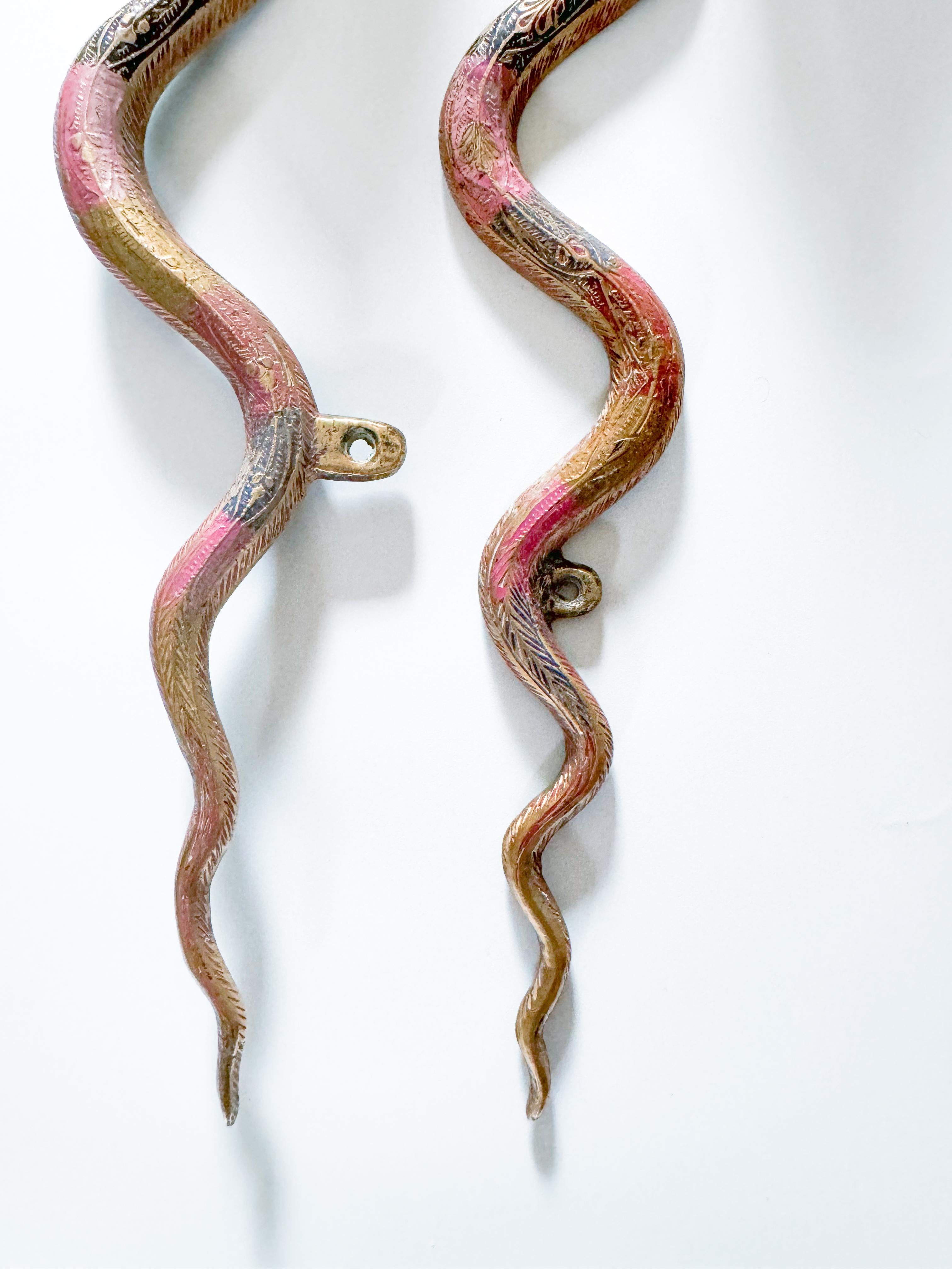 20th Century Large Brass Cobra Snake Wall Sconces Pair