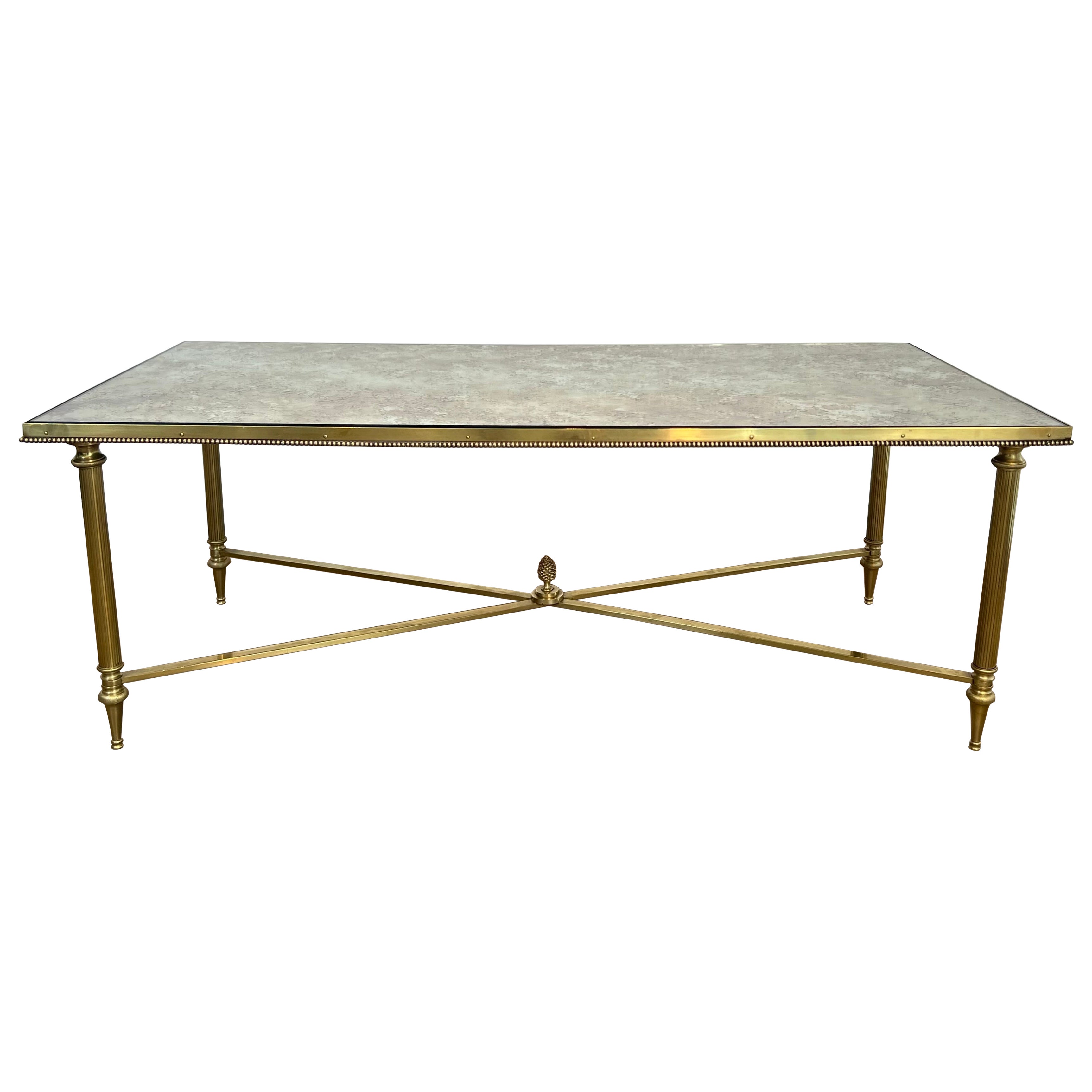 Grande table basse en laiton avec plateau en faux antiques Mirror par Maison Jansen