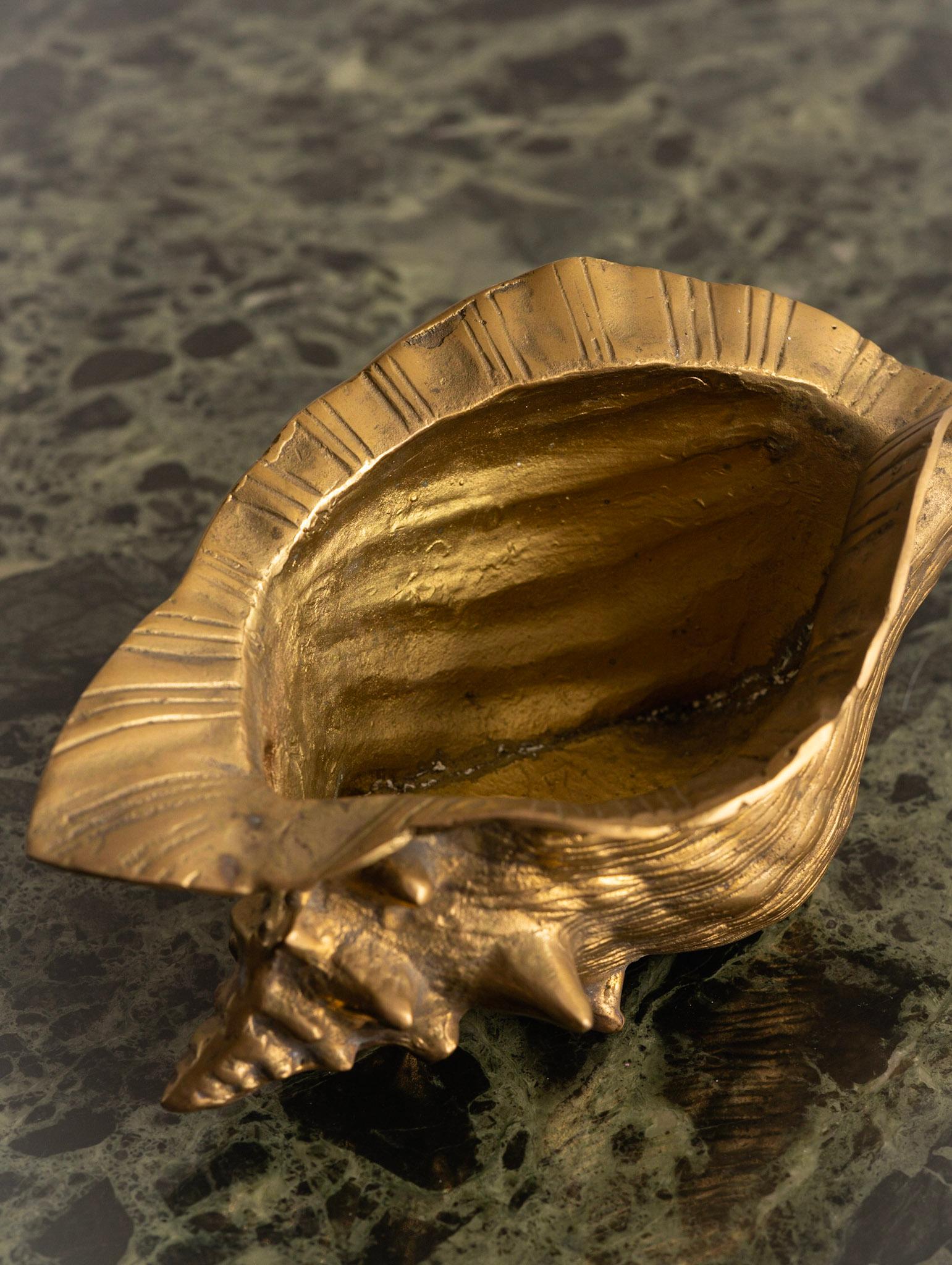 Hollywood Regency Large Brass Conch Shell Planter Catchall by Rosenthal Netter