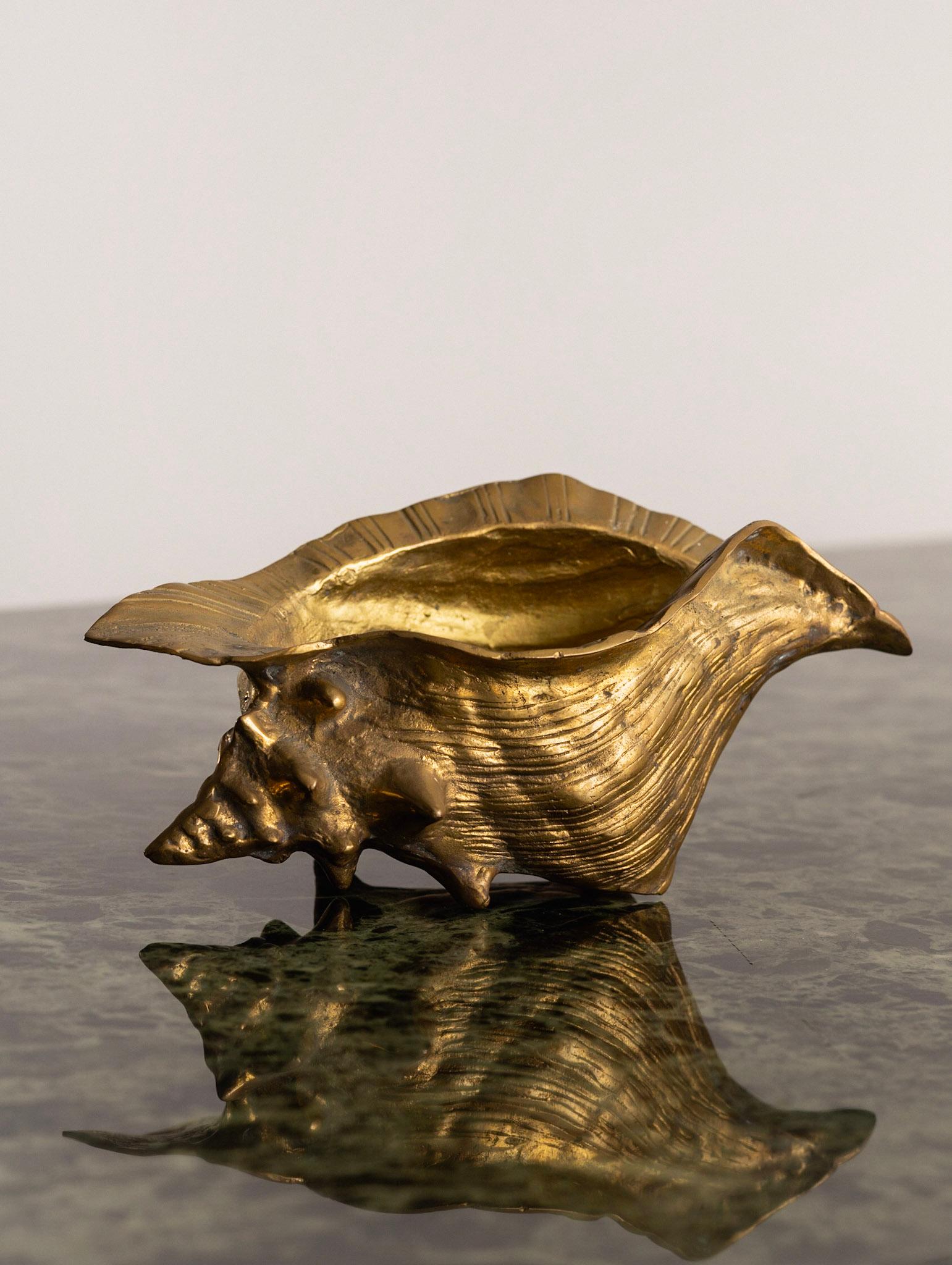 North American Large Brass Conch Shell Planter Catchall by Rosenthal Netter