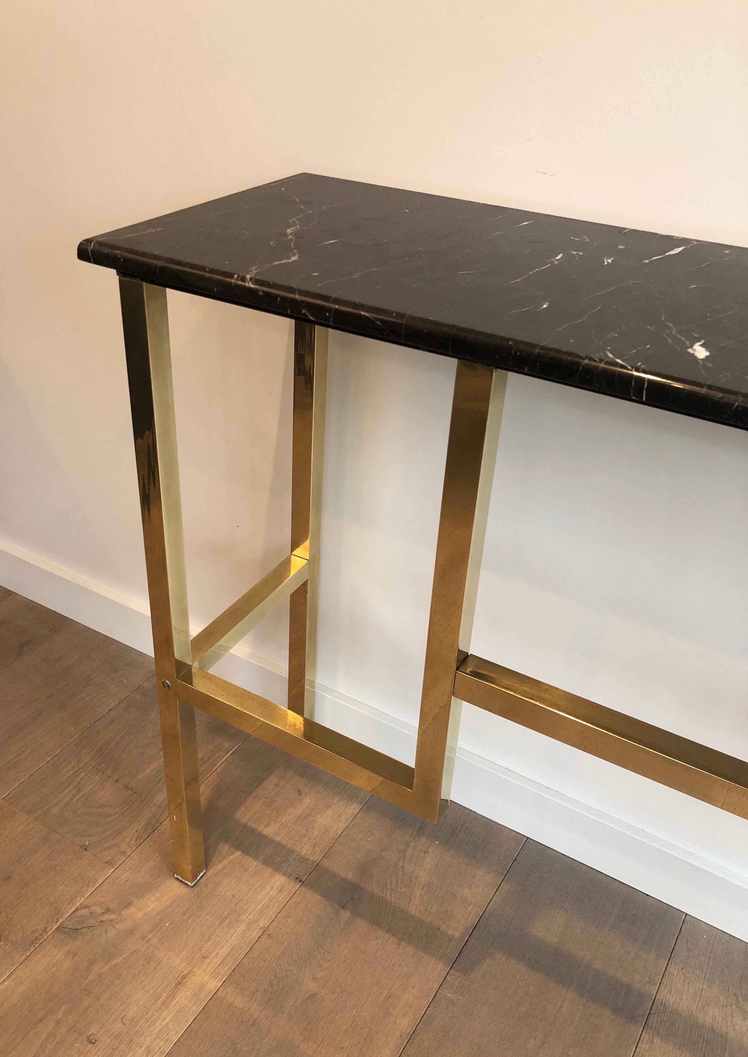 Large Brass Console with Black Marble Top, French, circa 1970 5