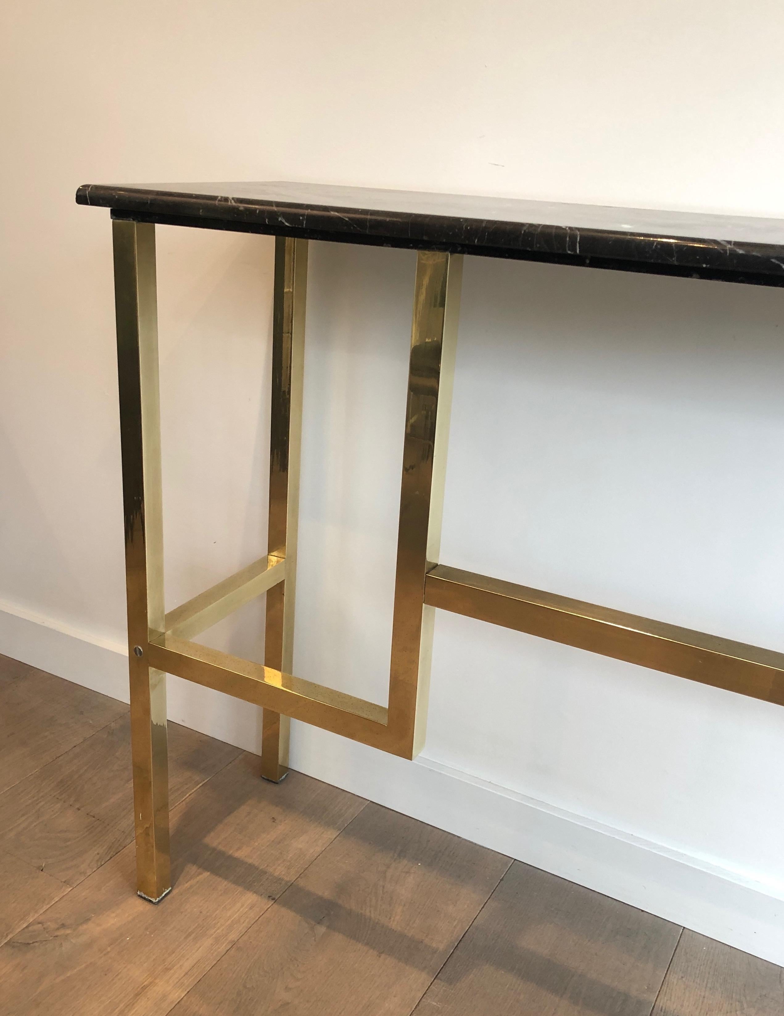 Large Brass Console with Black Marble Top, French, circa 1970 6
