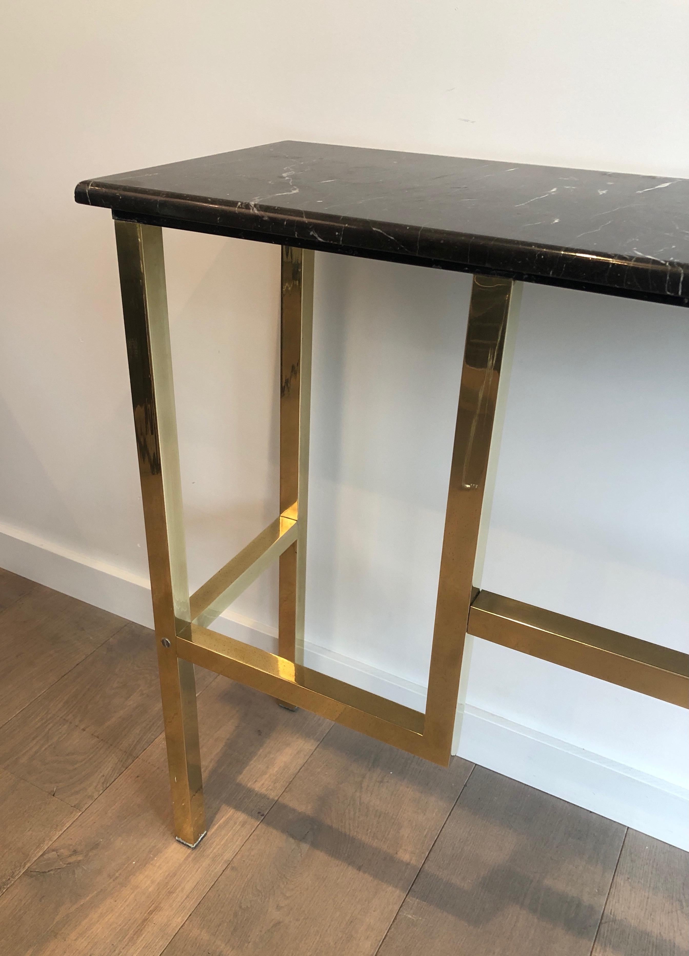 Large Brass Console with Black Marble Top, French, circa 1970 14