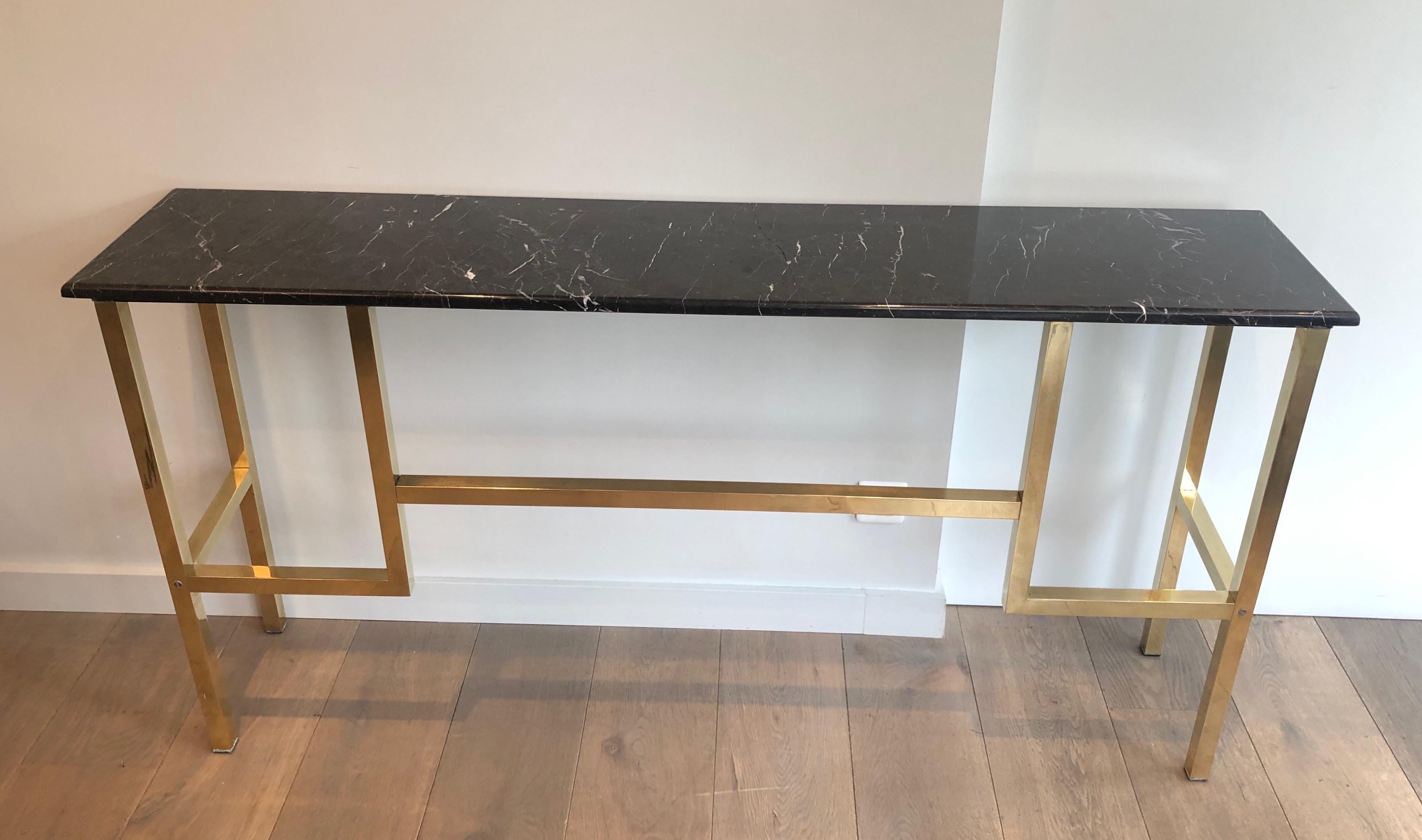 Large Brass Console with Black Marble Top, French, circa 1970 15