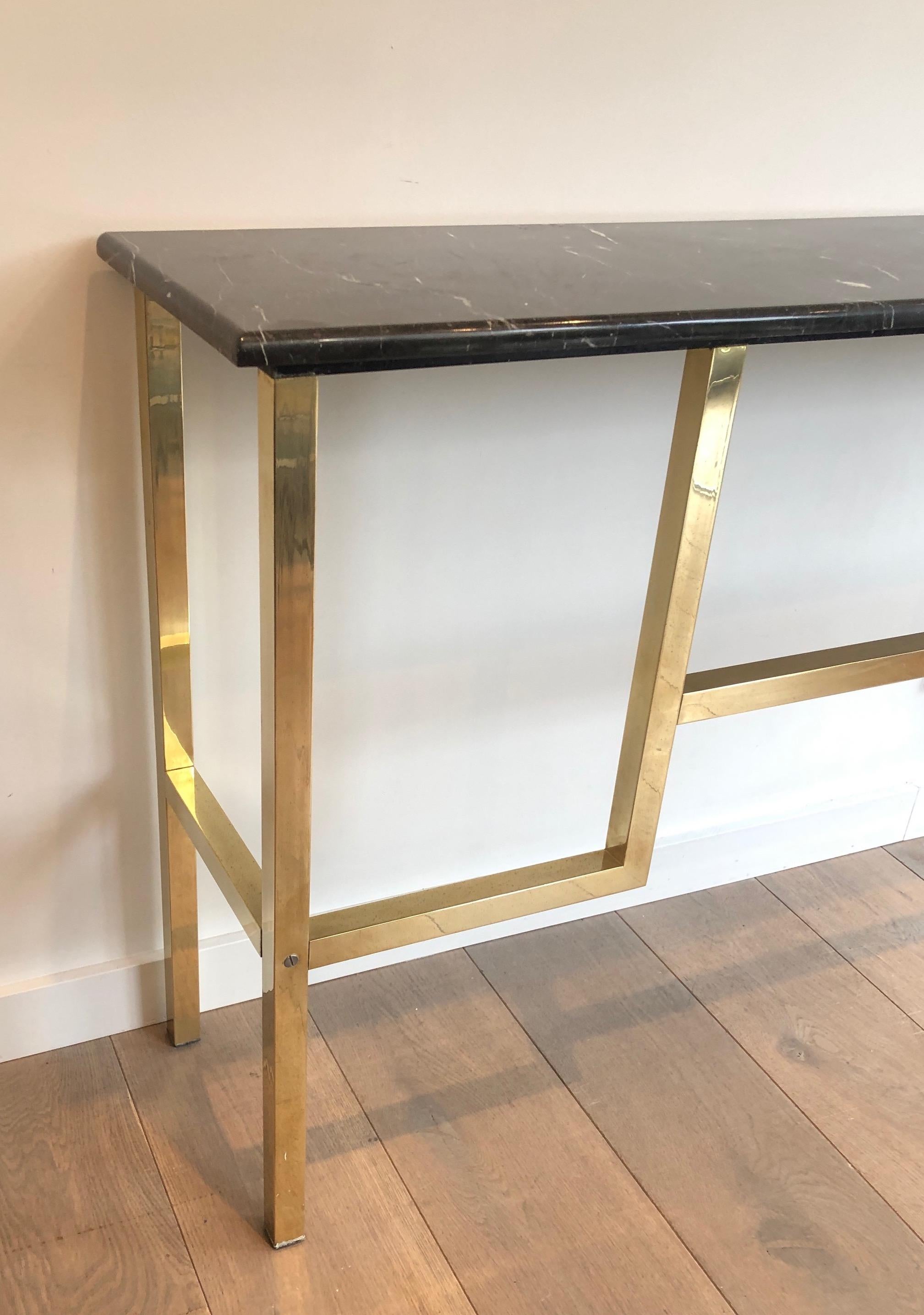 Mid-20th Century Large Brass Console with Black Marble Top, French, circa 1970