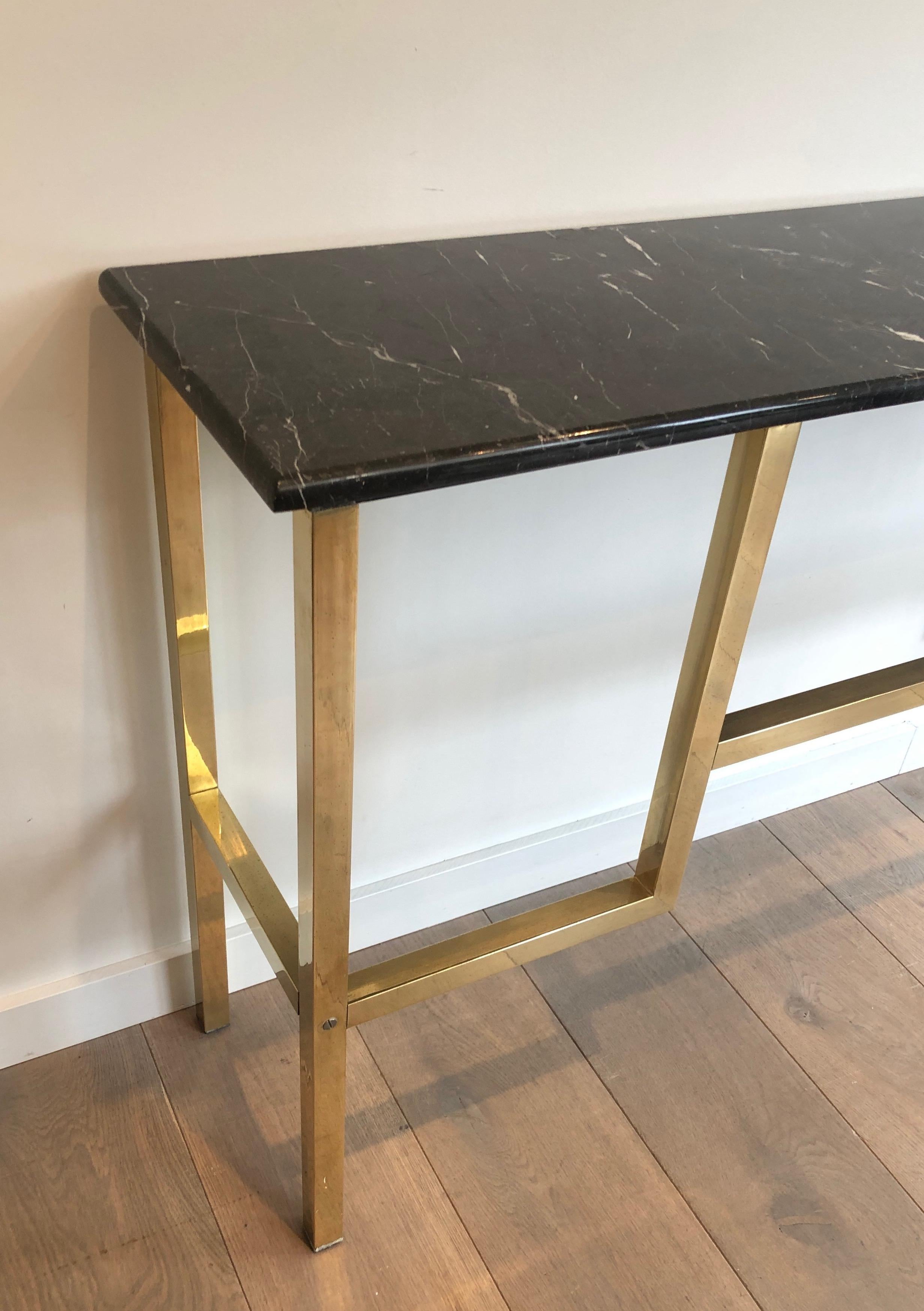 Large Brass Console with Black Marble Top, French, circa 1970 3