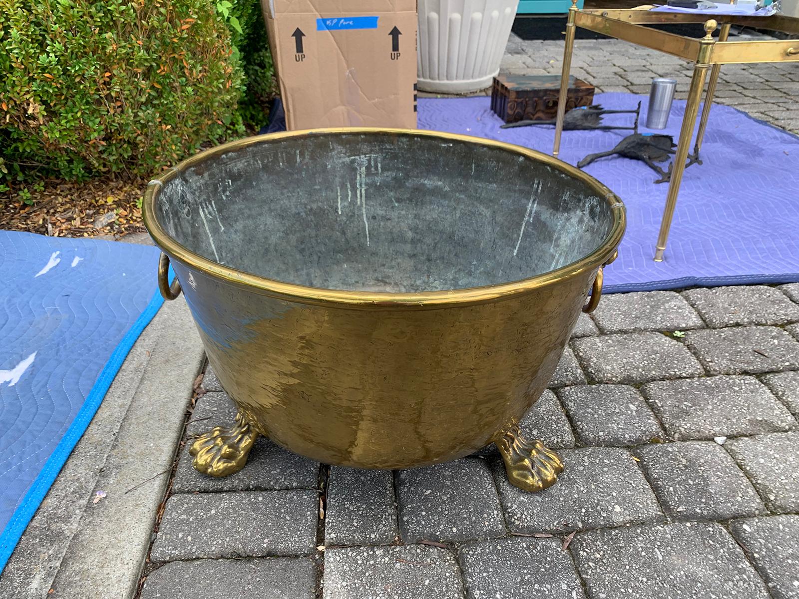 Large Brass Container with Lion Head Pulls, circa 1920s 2