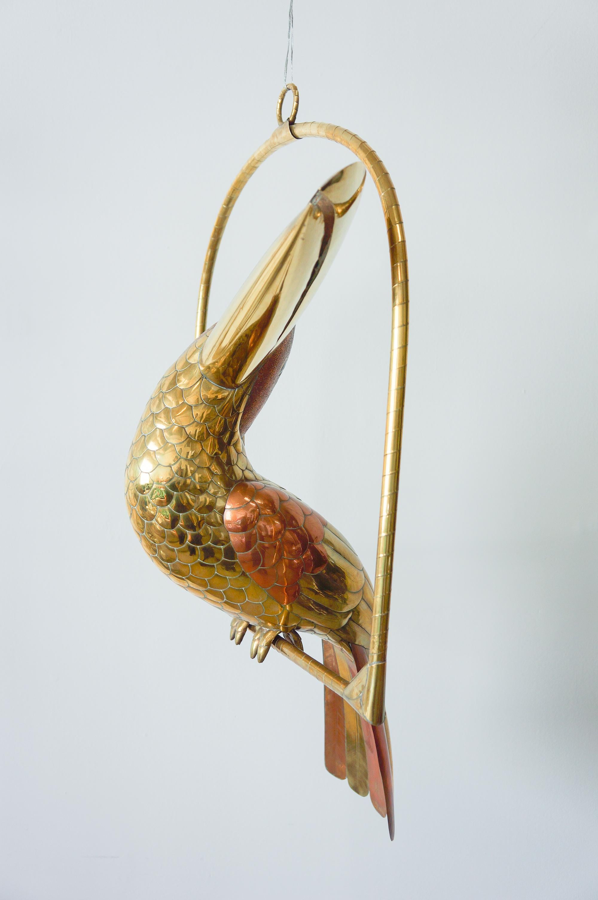 Mexican Large Brass  & Cooper Toucan Sculpture by Sergio Bustamante  For Sale