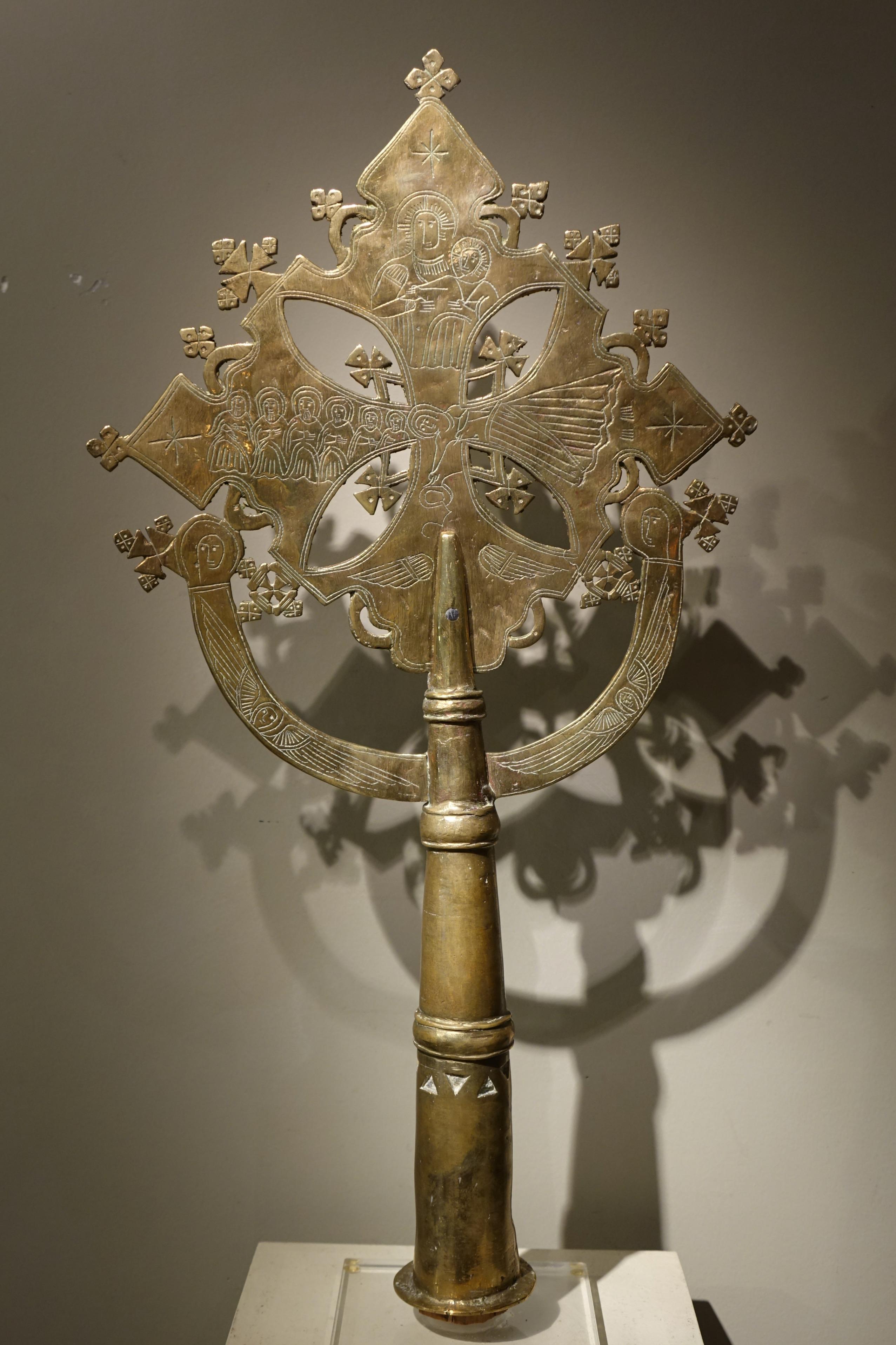 Engraved Large brass Coptic cross, Ethiopia, late 18th Century