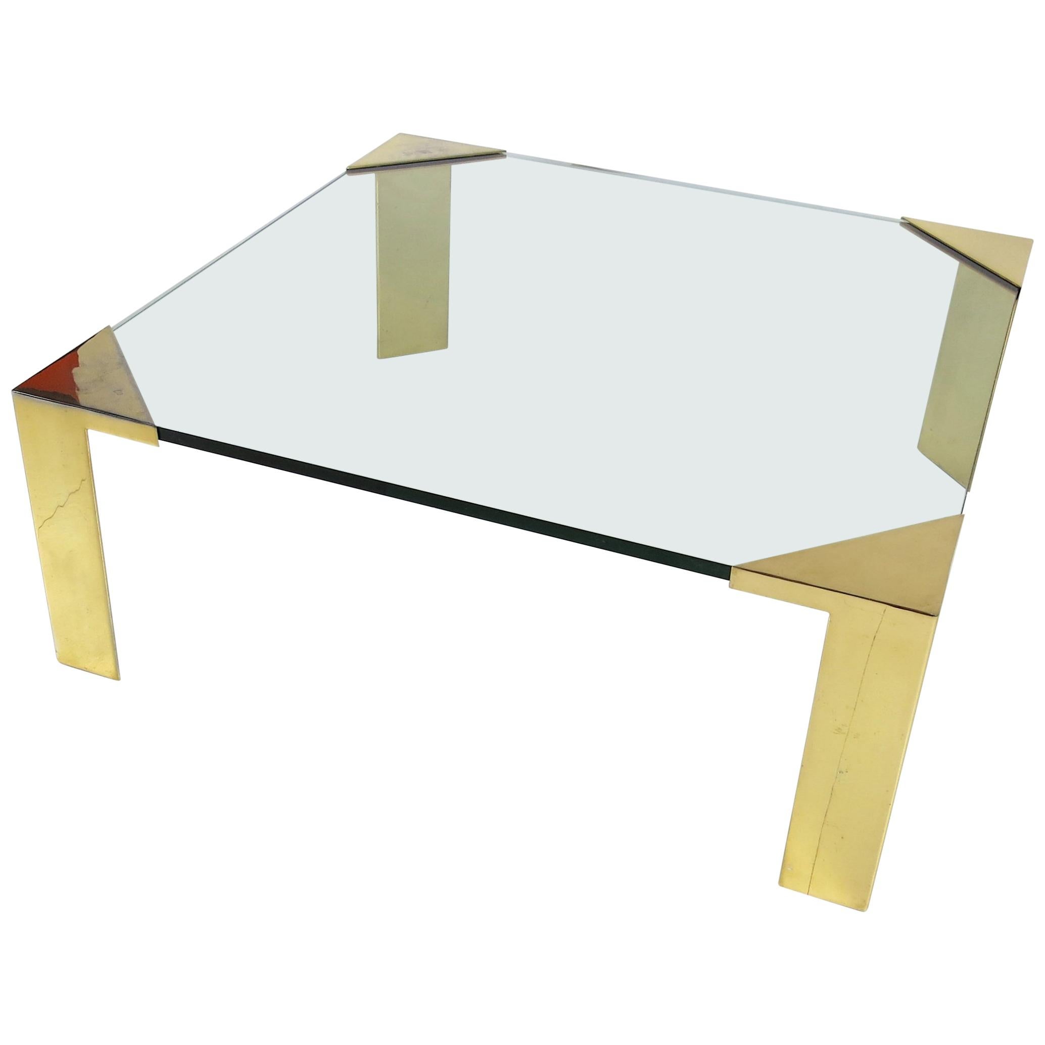 Large Brass Cornered Cocktail Table For Sale