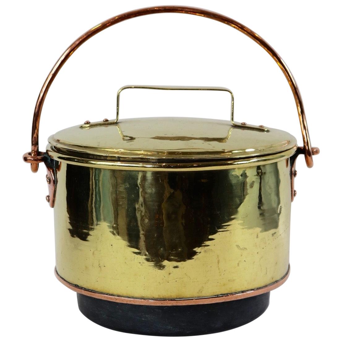 Large Brass Covered Cauldron For Sale