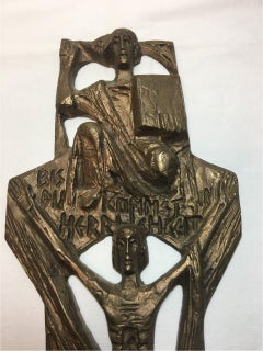 Large Brass Creed in German Inscribed Wall Cross Relief