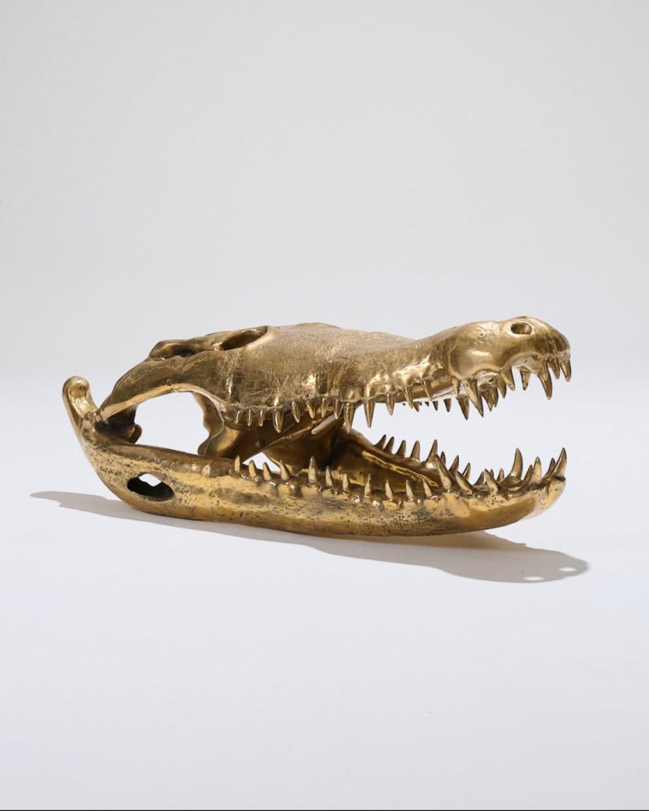 Grande scultura in ottone con teschio di coccodrillo, anni '80 in vendita 1