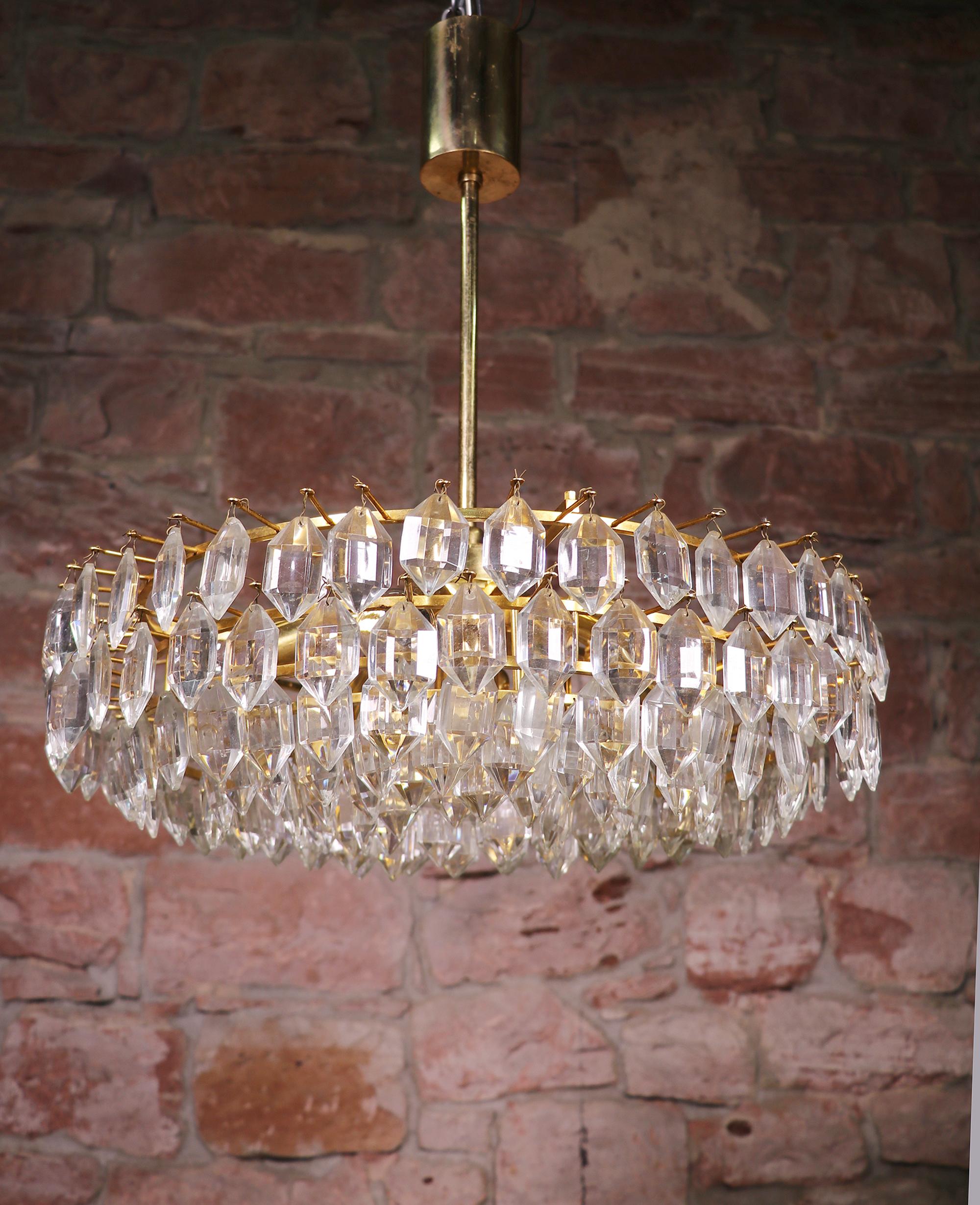 Austrian Vienna Lobmeyr / Bakalowits & Sons Large Chandelier Crystal & Brass For Sale