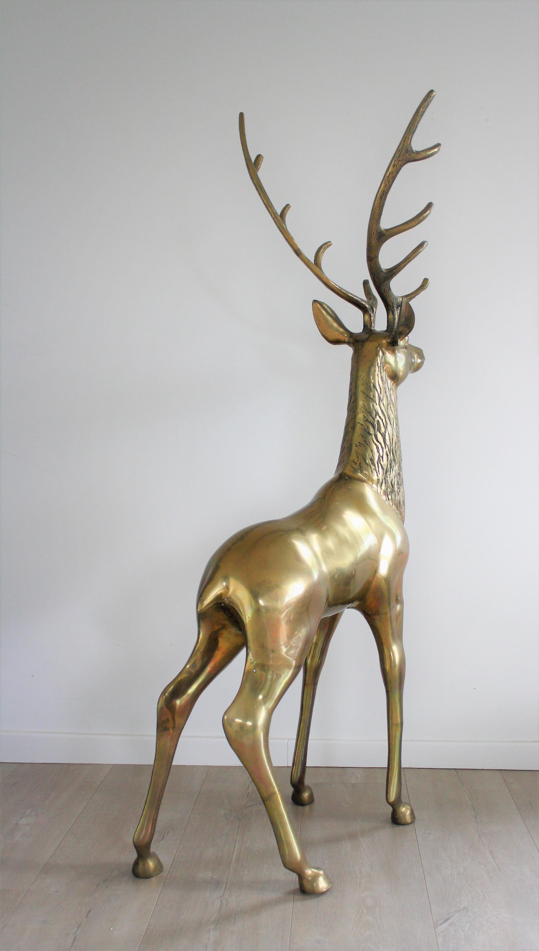 Belgian Large Brass Deer Sculpture, 1970s