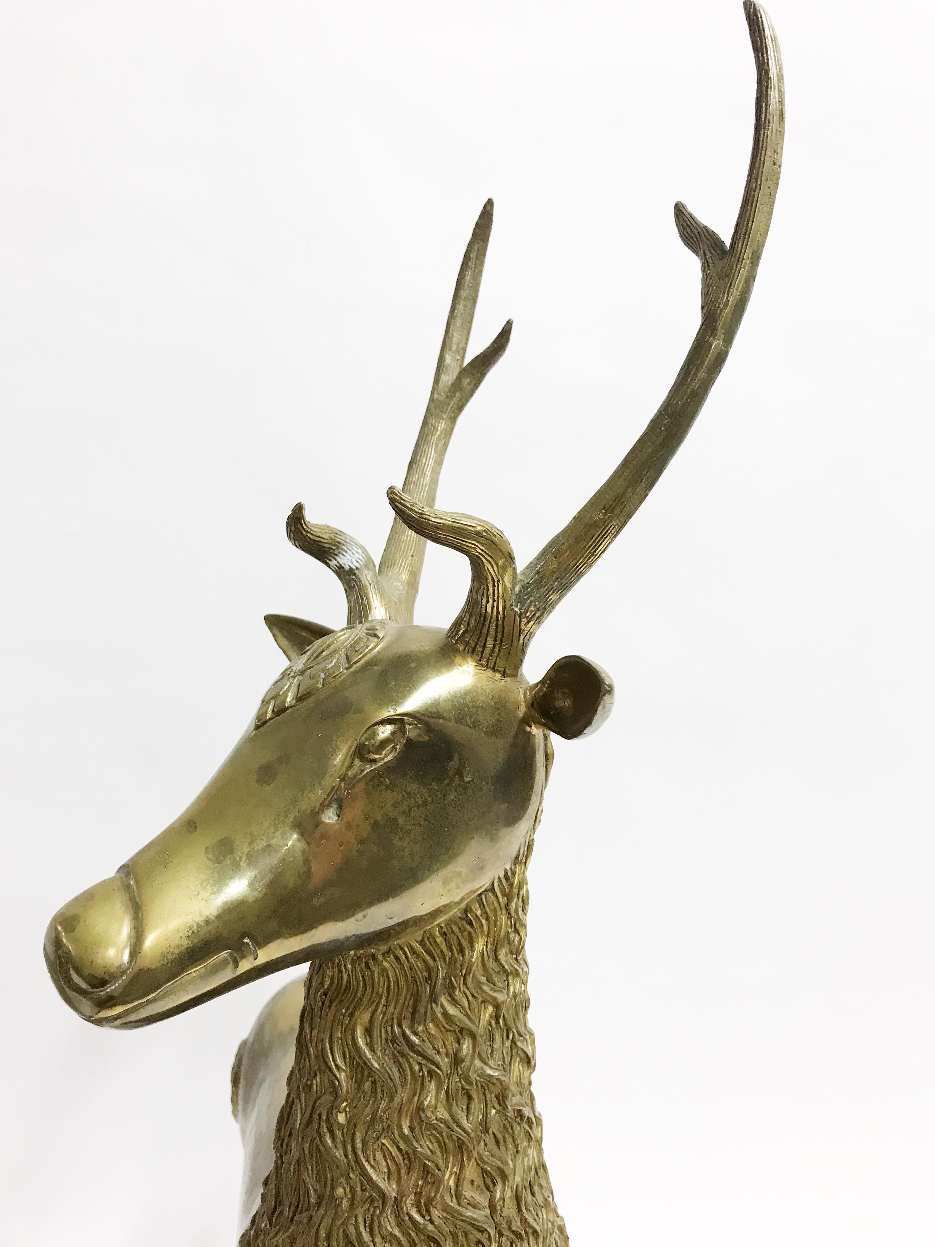 Hollywood Regency Large Brass Deer Sculptures, 1970s
