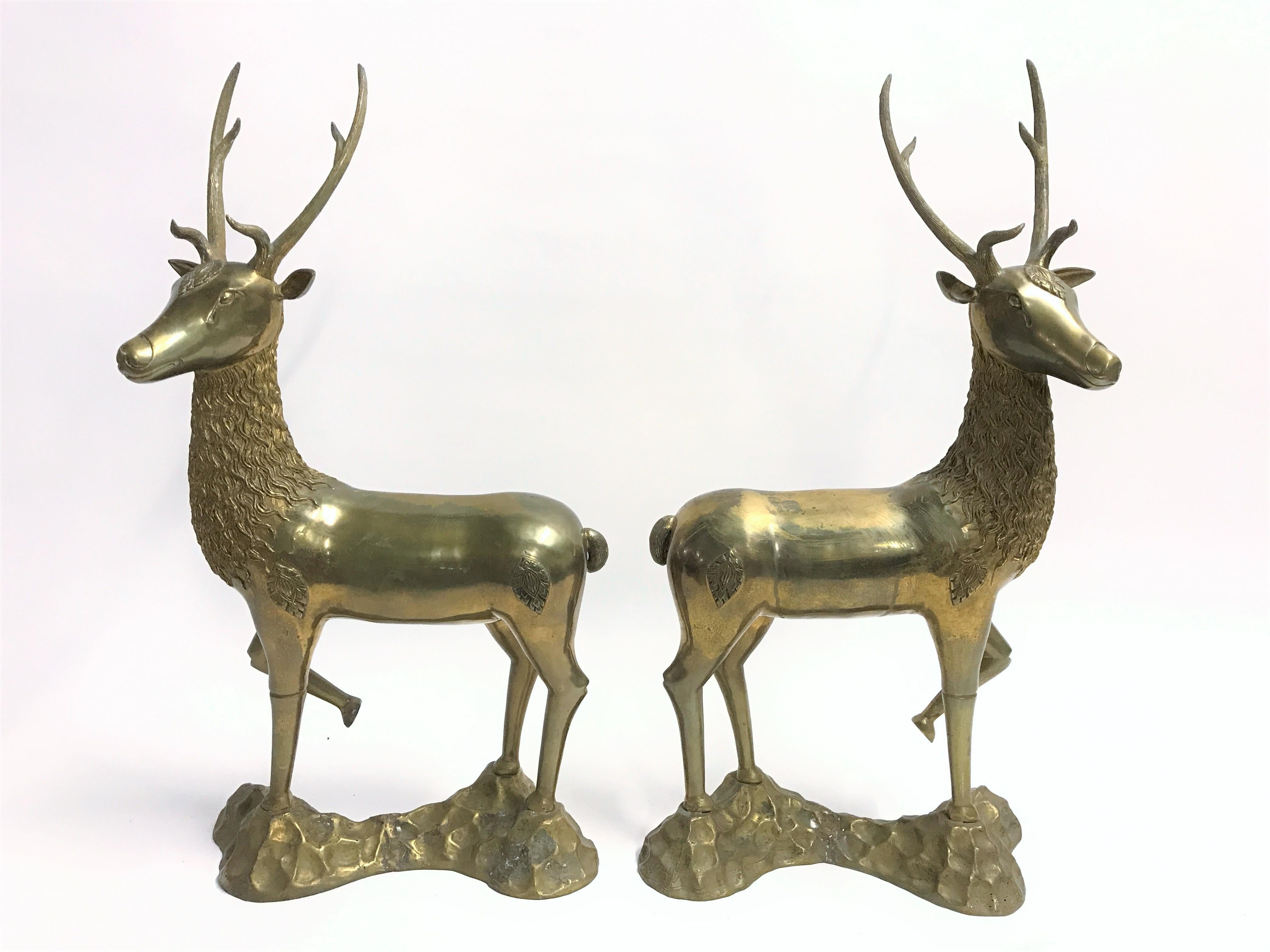 Late 20th Century Large Brass Deer Sculptures, 1970s