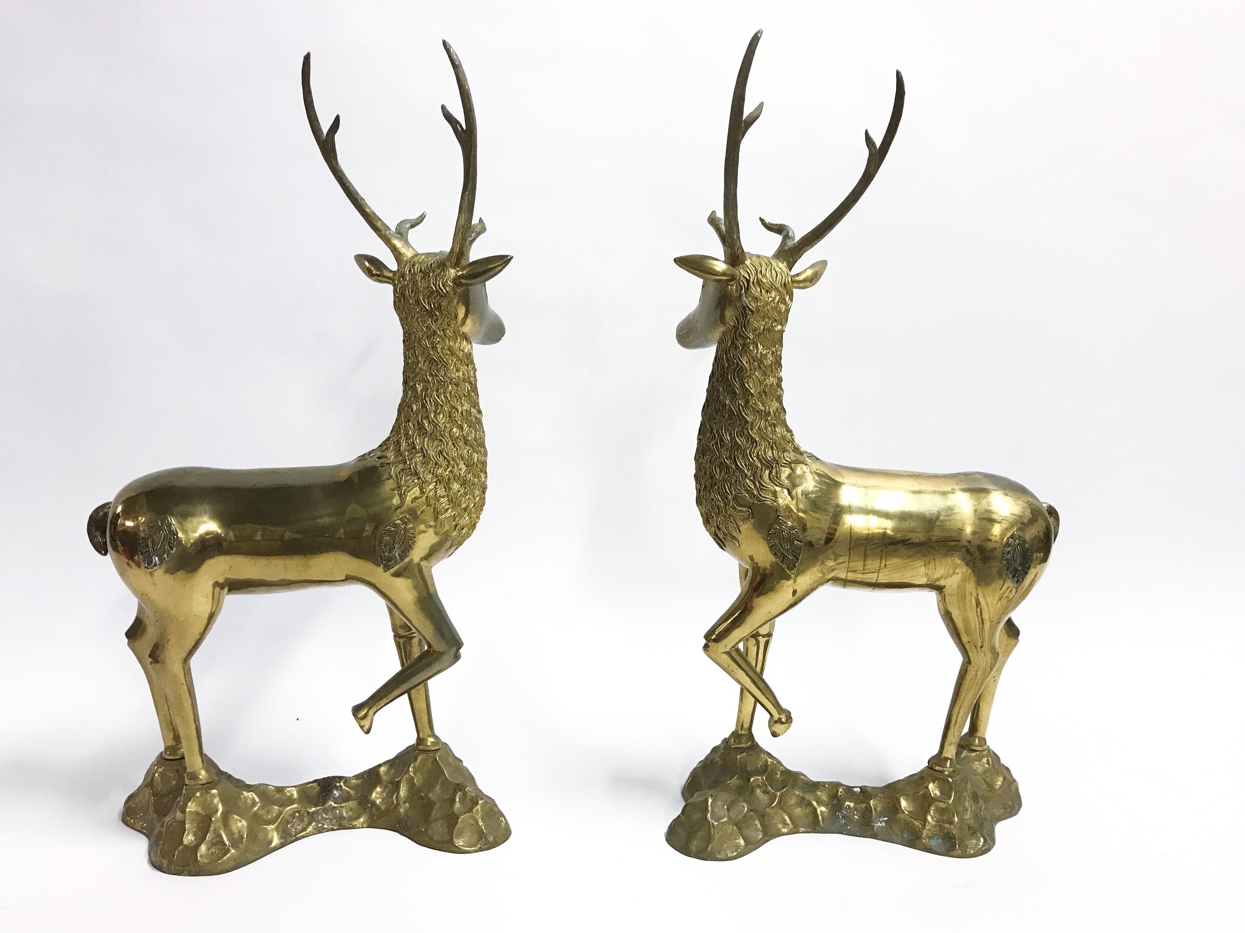 Large Brass Deer Sculptures, 1970s 1
