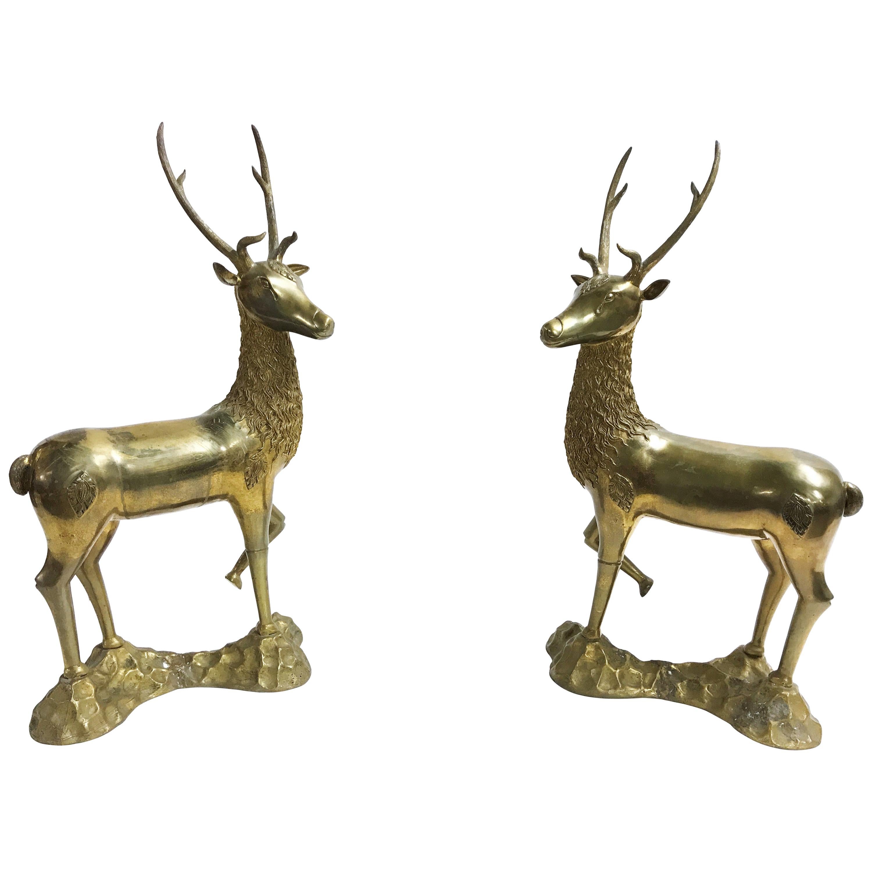 Large Brass Deer Sculptures, 1970s