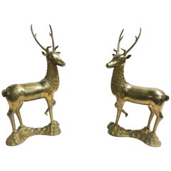 Vintage Large Brass Deer Sculptures, 1970s