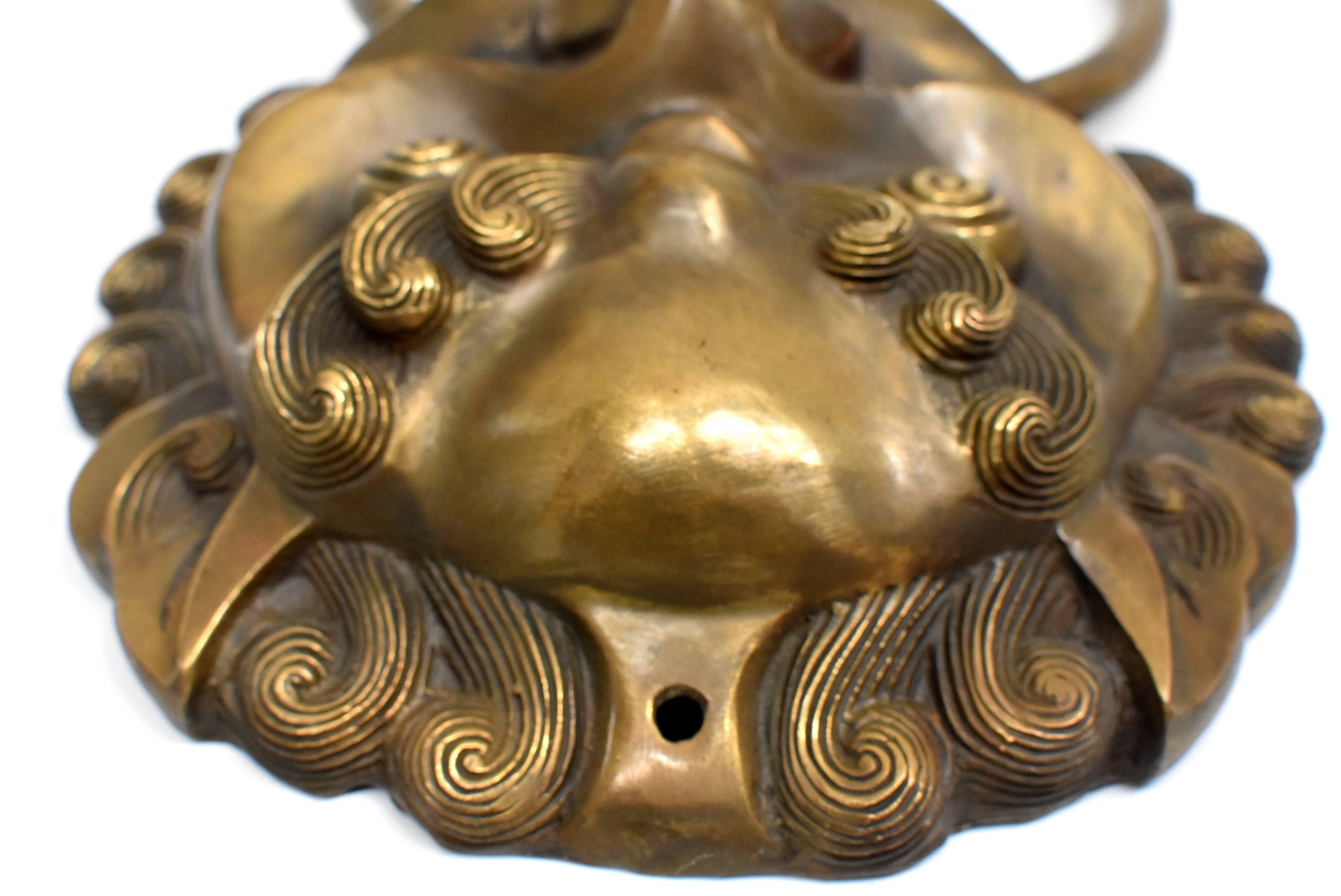 Large Brass Door Knockers, Asian Lion Motif 5