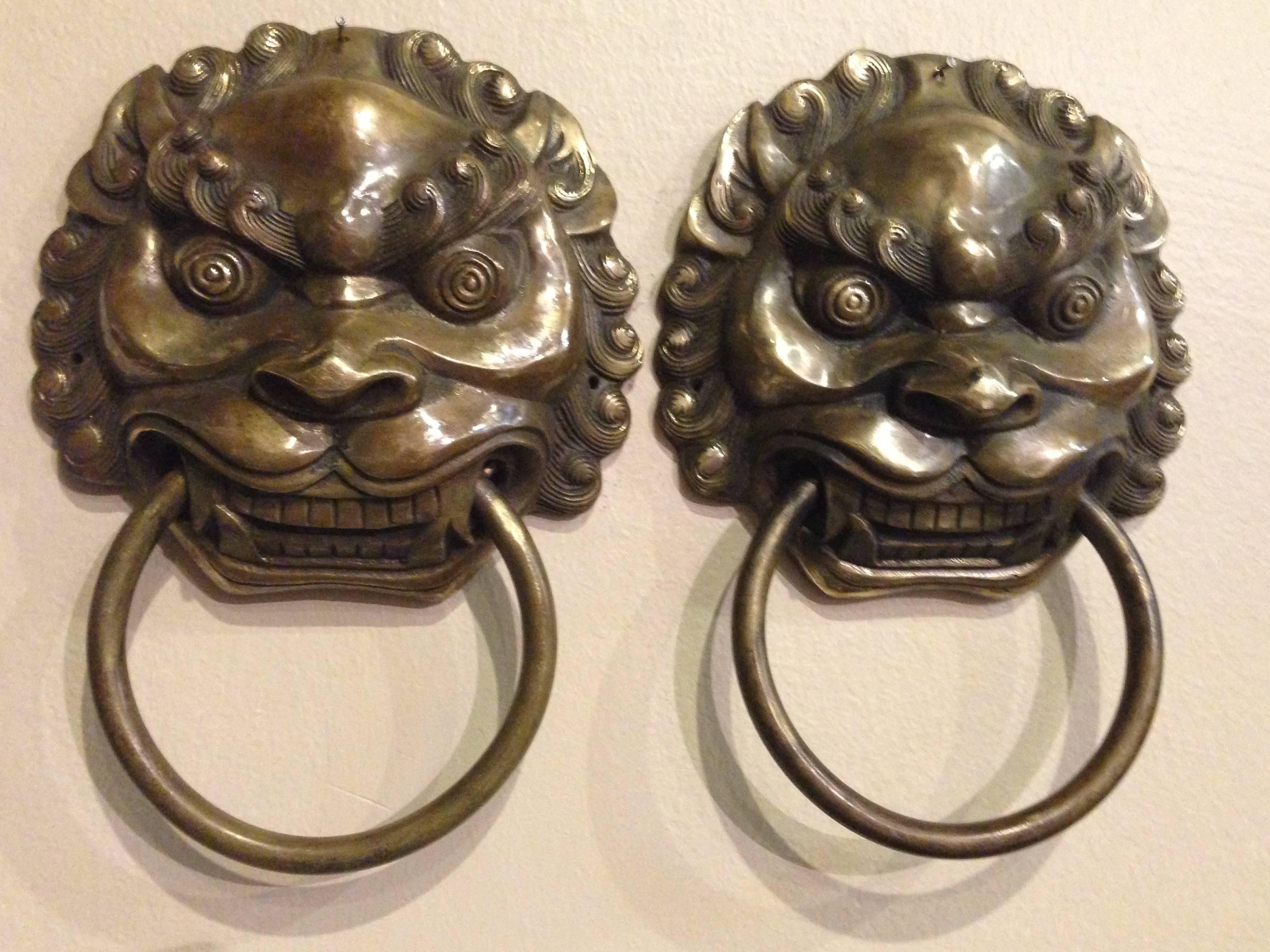 Large Brass Door Knockers, Asian Lion Motif 11