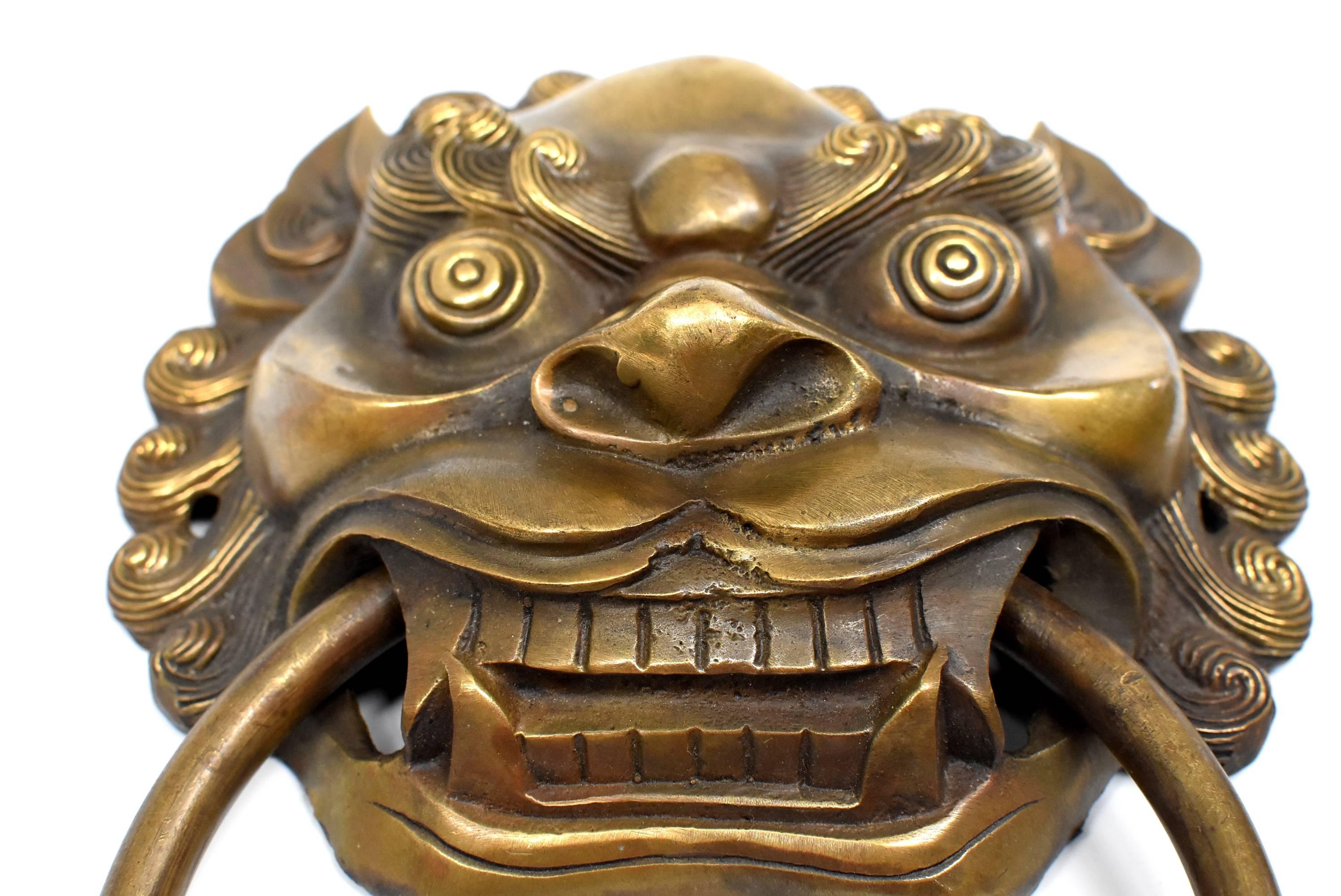 Contemporary Large Brass Door Knockers, Asian Lion Motif