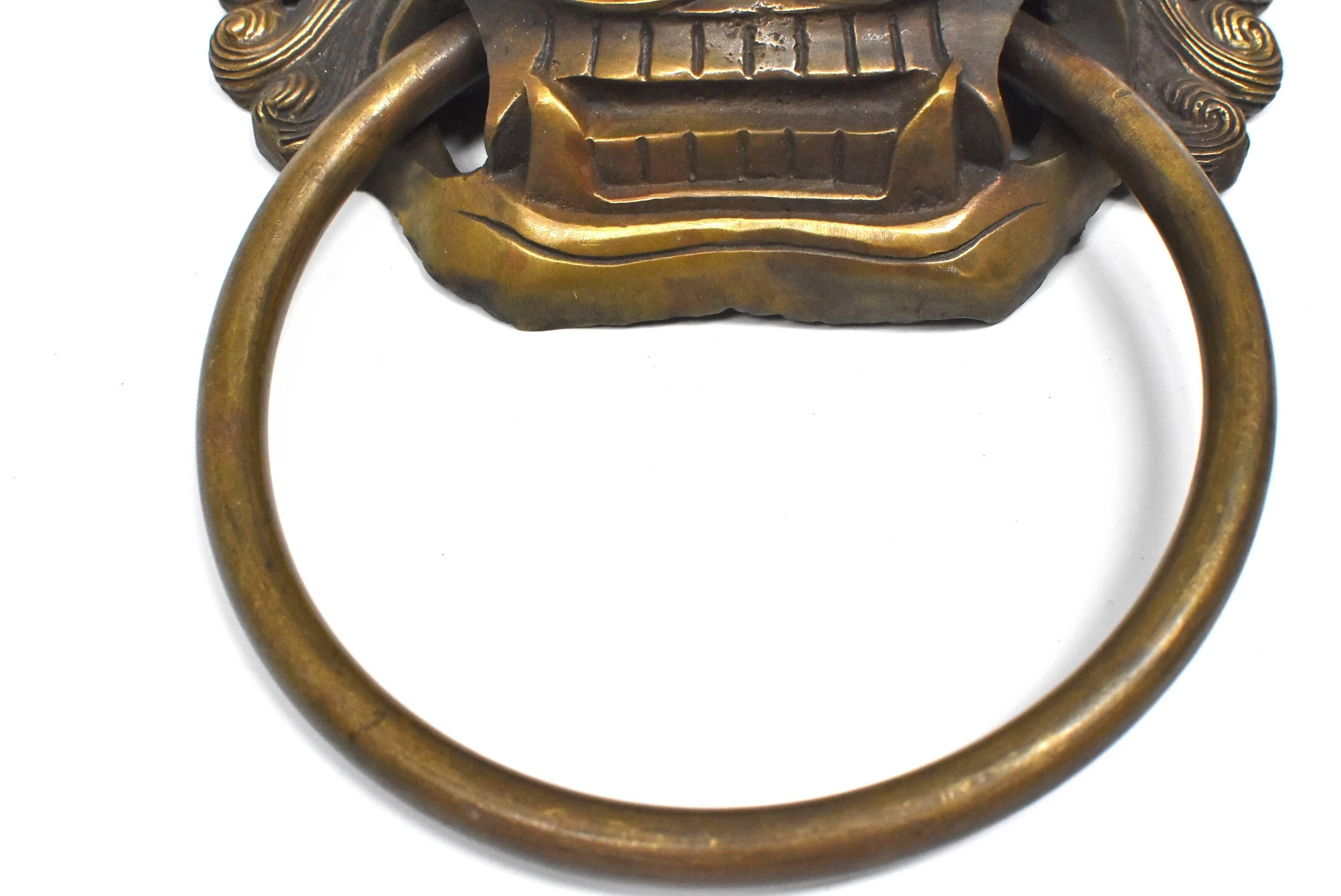 Large Brass Door Knockers, Asian Lion Motif 1