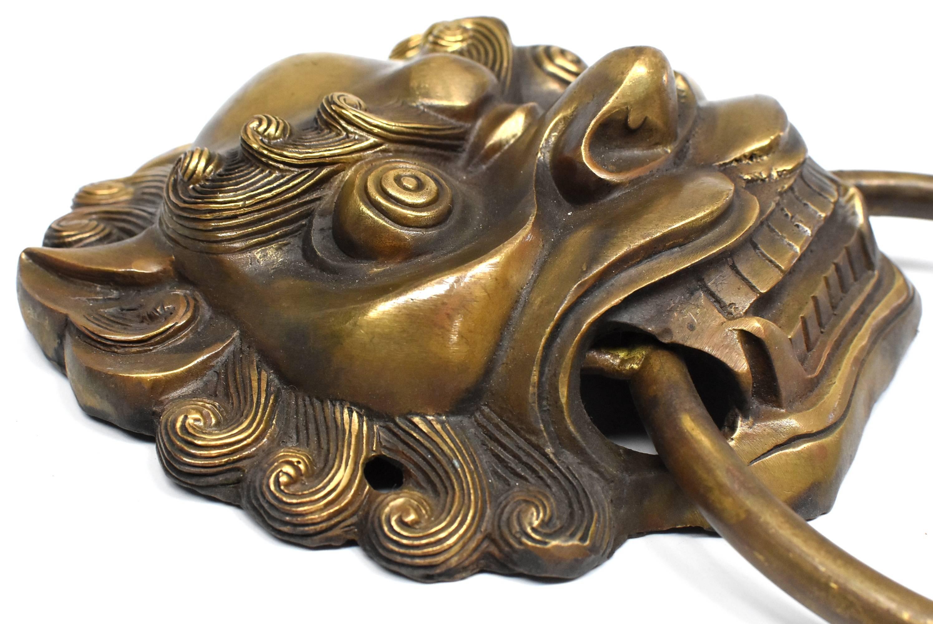 Large Brass Door Knockers, Asian Lion Motif 2