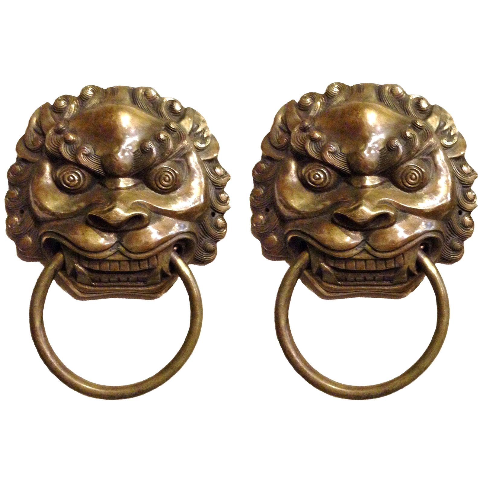 Large Brass Door Knockers, Asian Lion Motif