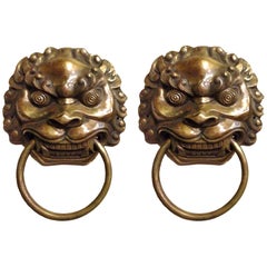 Large Brass Door Knockers, Asian Lion Motif