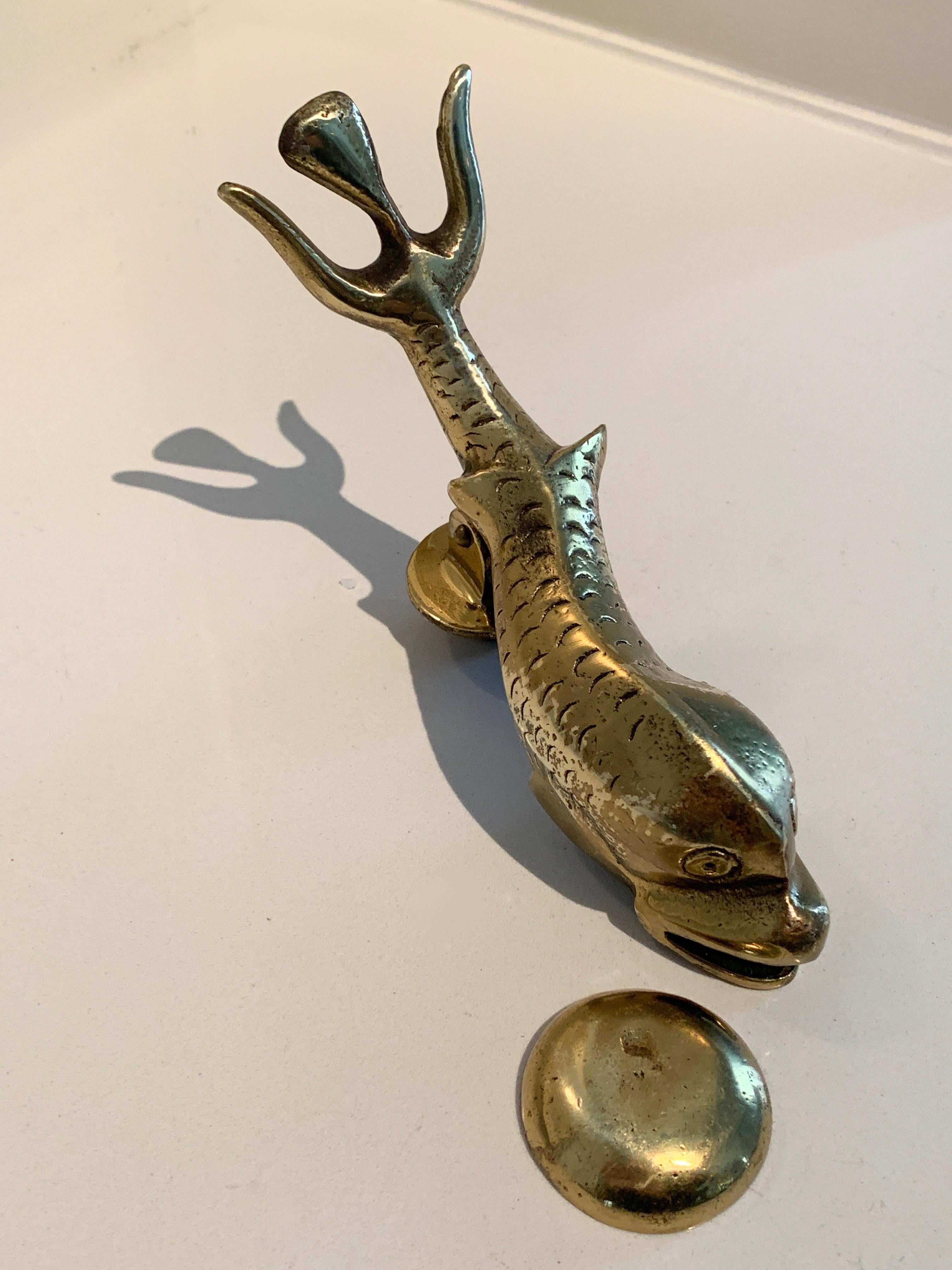 Mid-Century Modern Large Brass Dolphin Fish Door Knocker