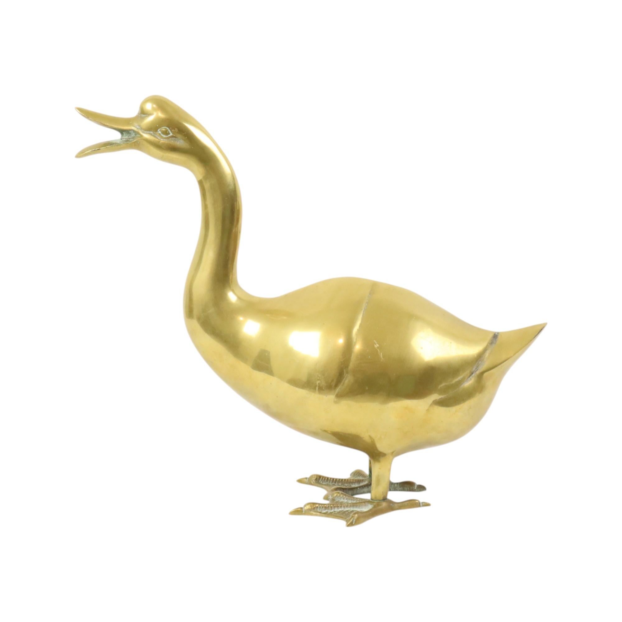 Europeo Grande scultura di anatra in ottone, statua degli anni Settanta, 34 cm in vendita
