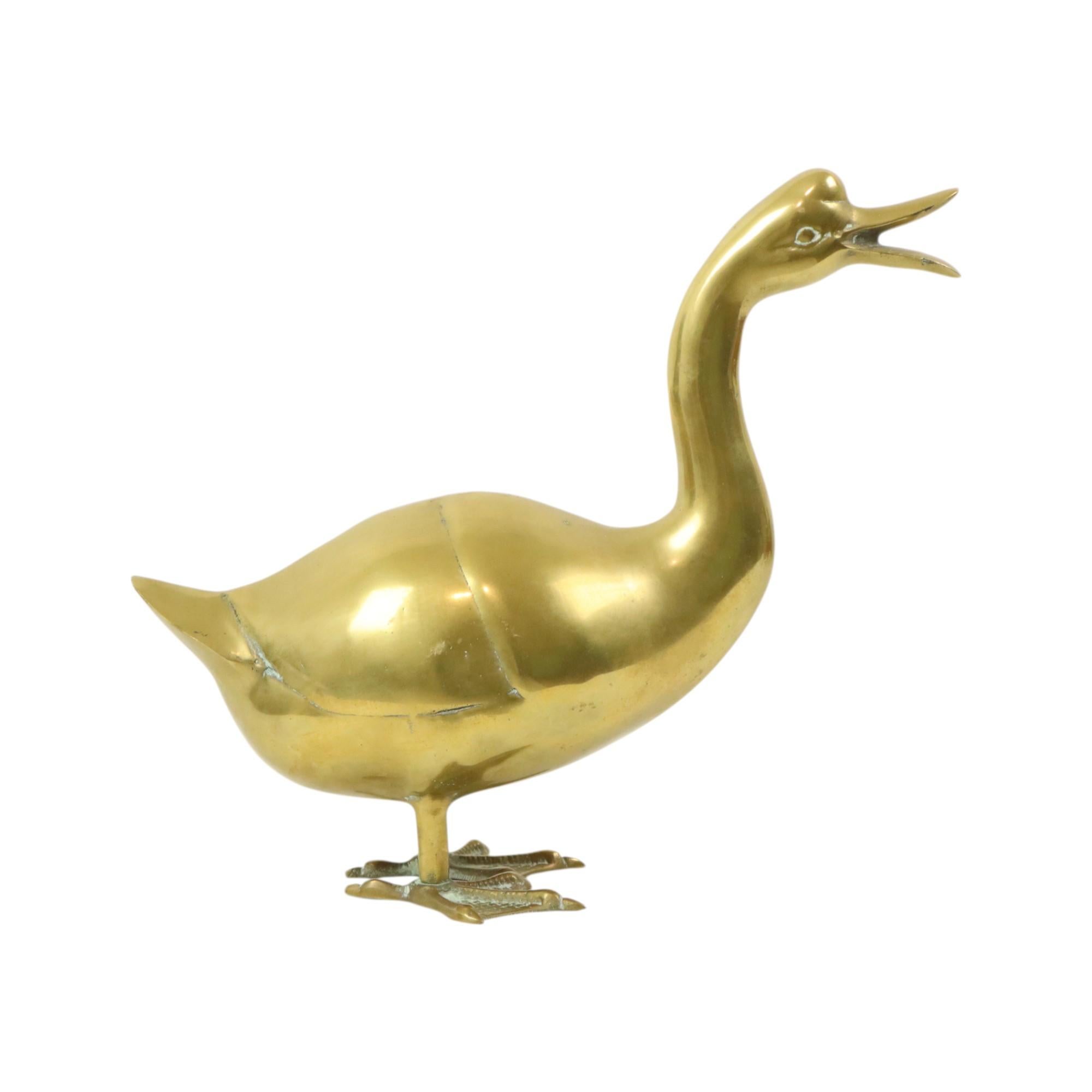 Ottone Grande scultura di anatra in ottone, statua degli anni Settanta, 34 cm in vendita