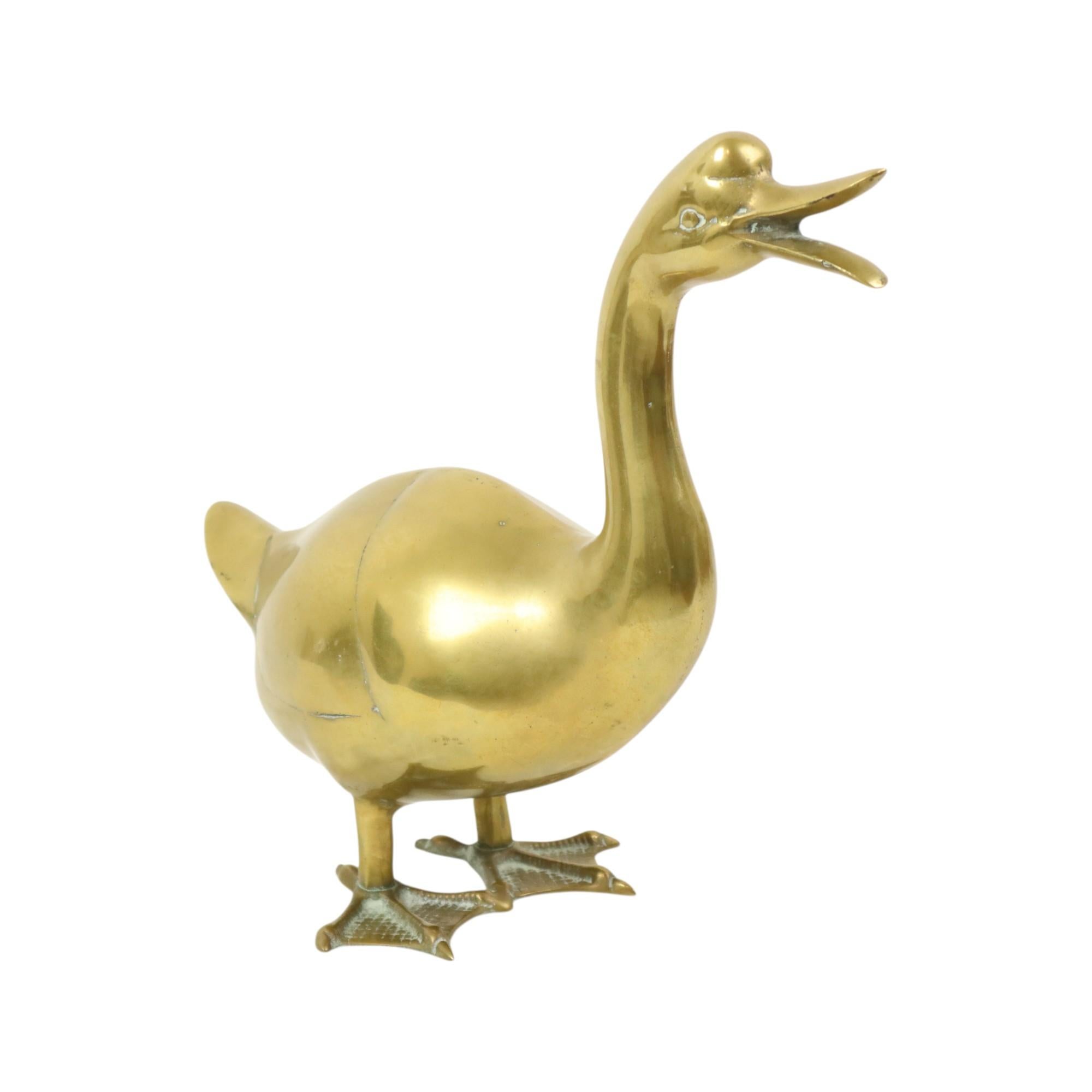 Grande scultura di anatra in ottone, statua degli anni Settanta, 34 cm in vendita 3