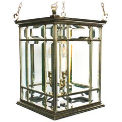 Large Brass Early 19th Century Antique Four-Light Square Hall Lantern