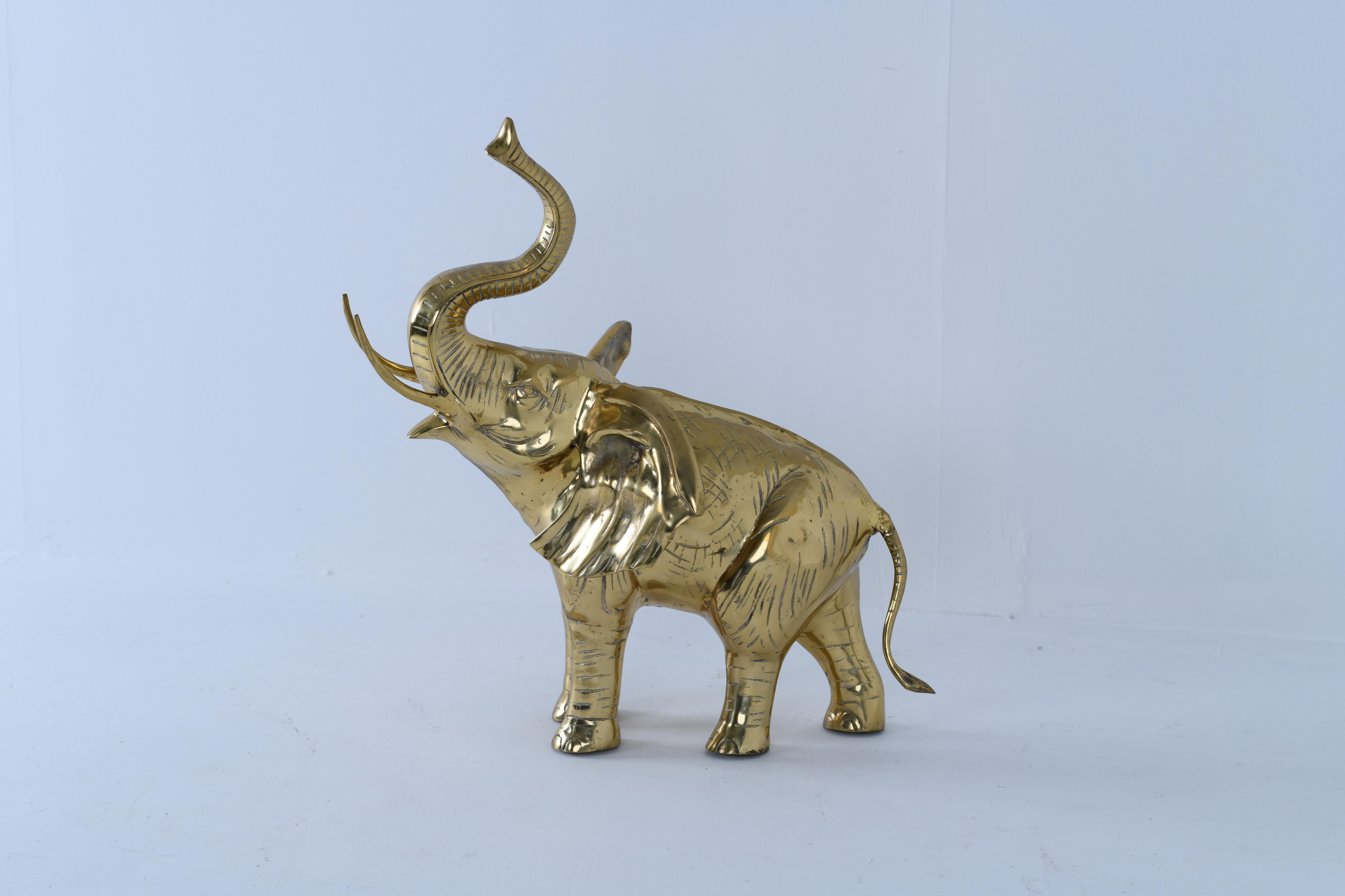 Indian Large Brass Elephant Hollywood Regency, 1970s For Sale