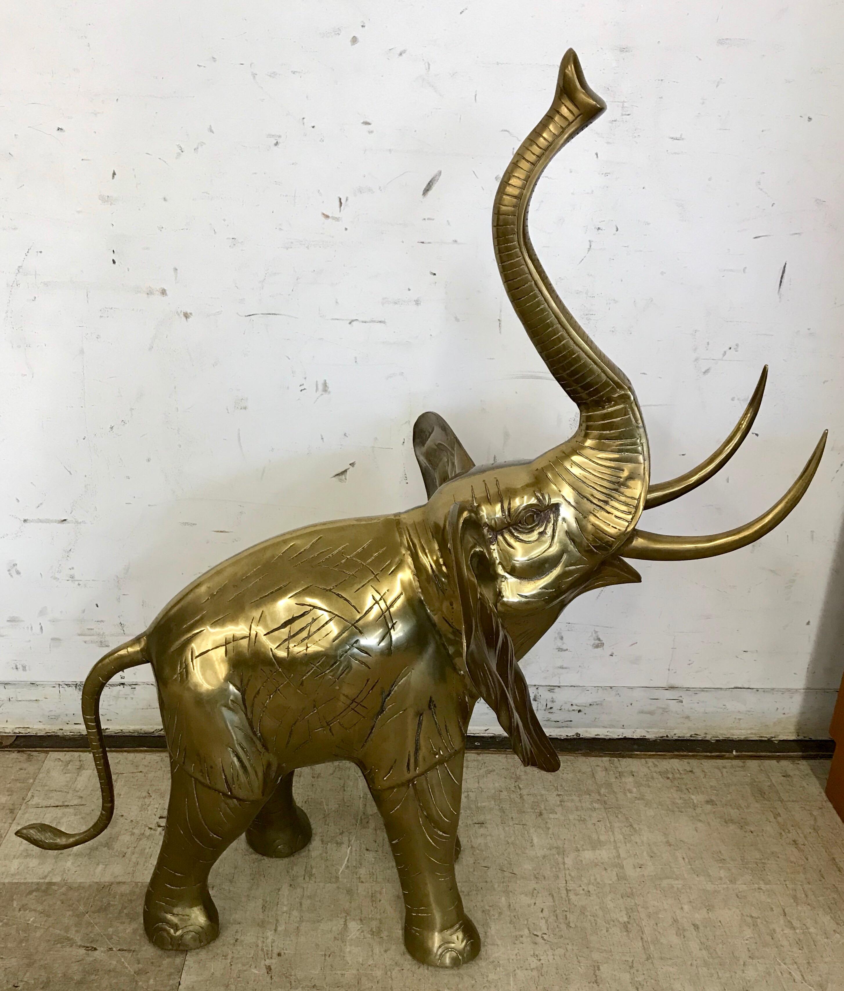 Mid-Century Modern Large Brass Elephant Sculpture Pachyderm Art