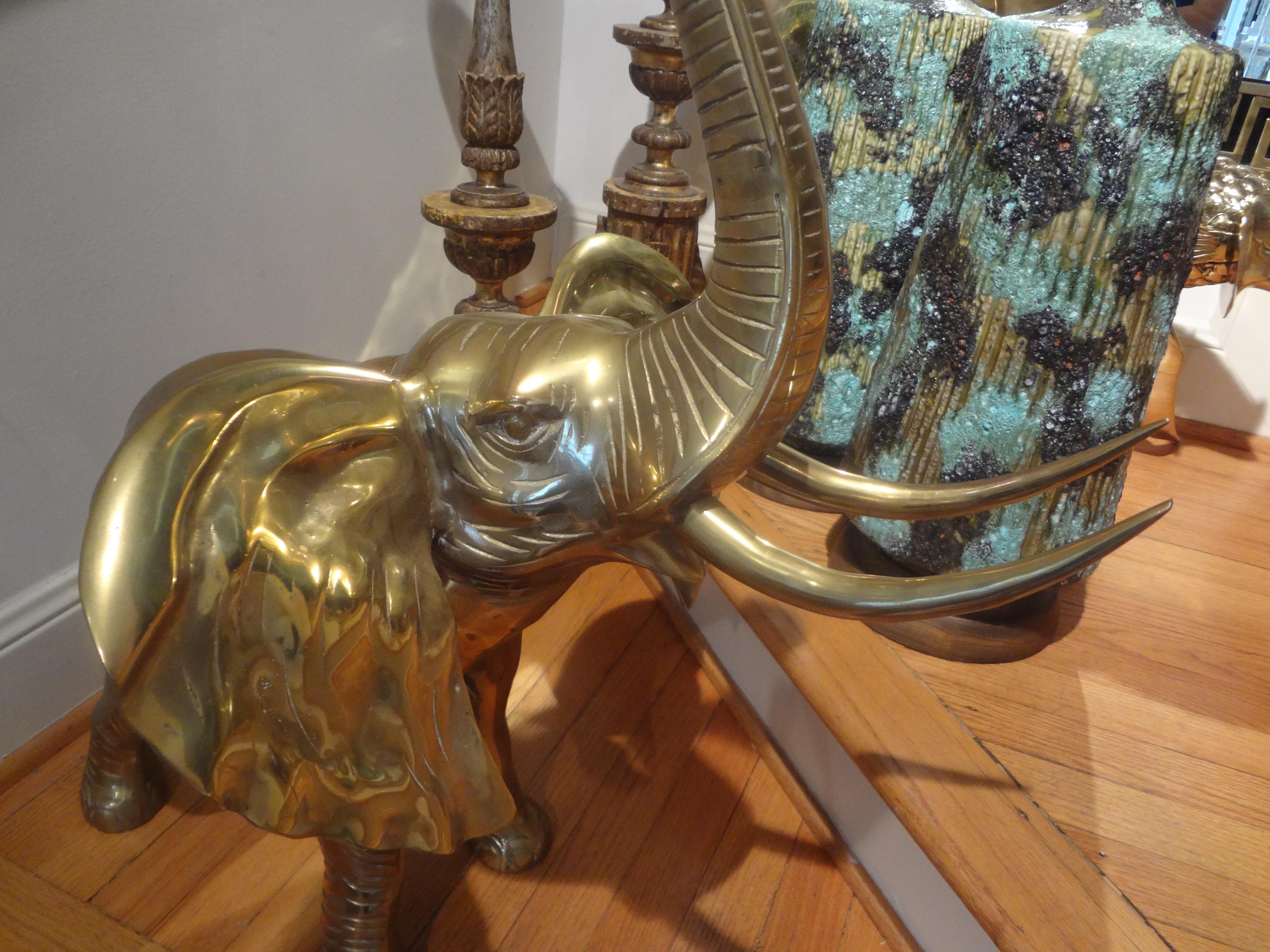 Large Brass Elephant Statue In Good Condition For Sale In Houston, TX