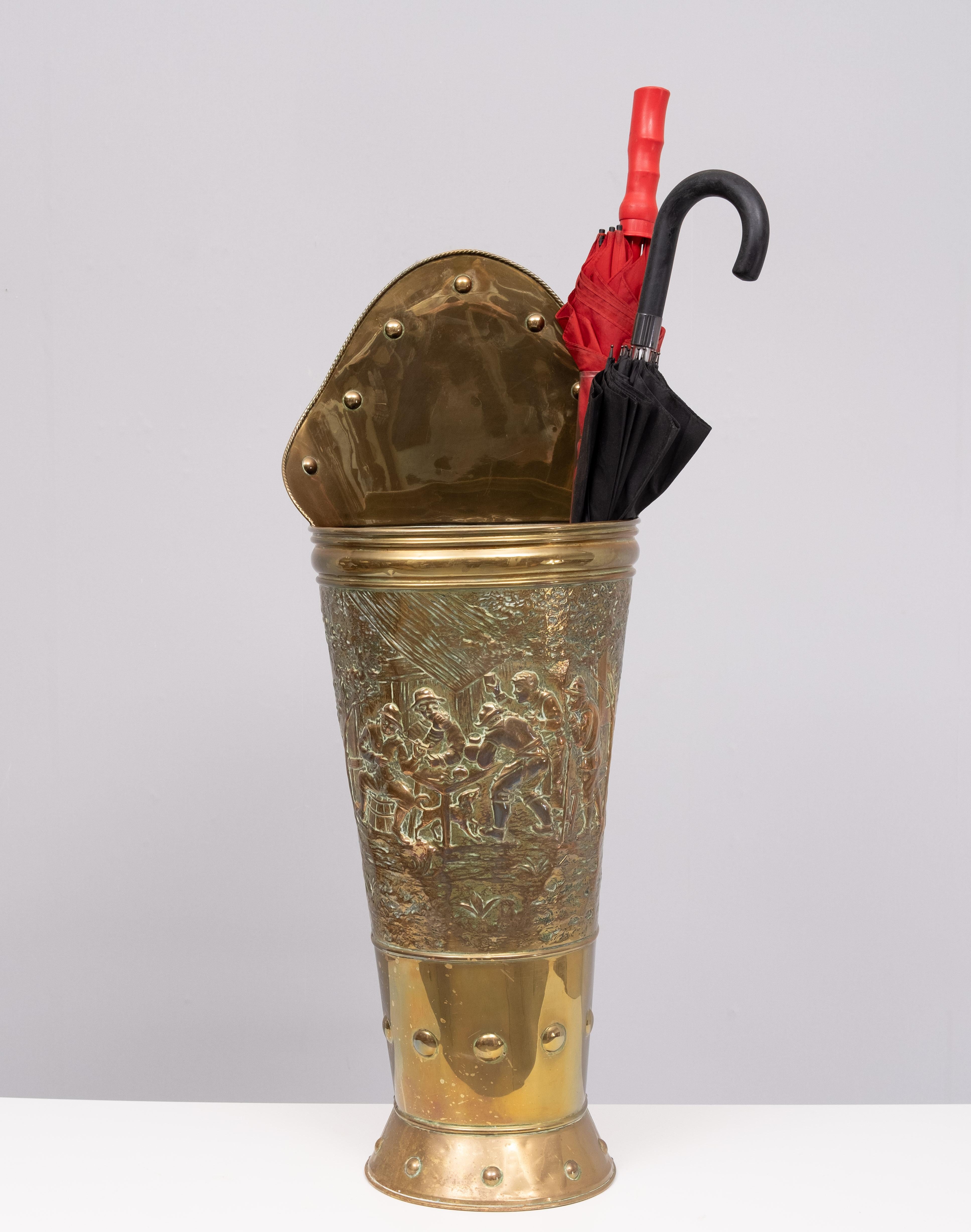 Victorian Large brass embossed umbrella stand 1920s  For Sale