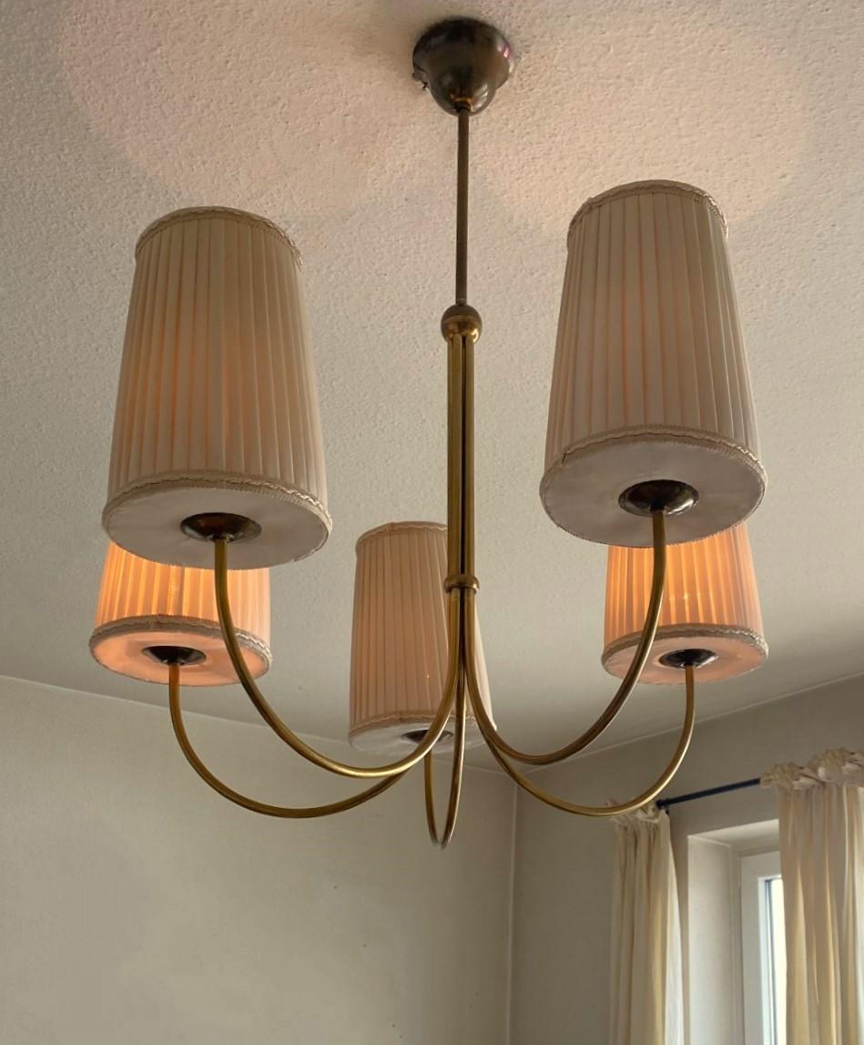 Austrian Brass Chandelier by Josef Frank for Kalmar with Pleated Shades, 1950s 6